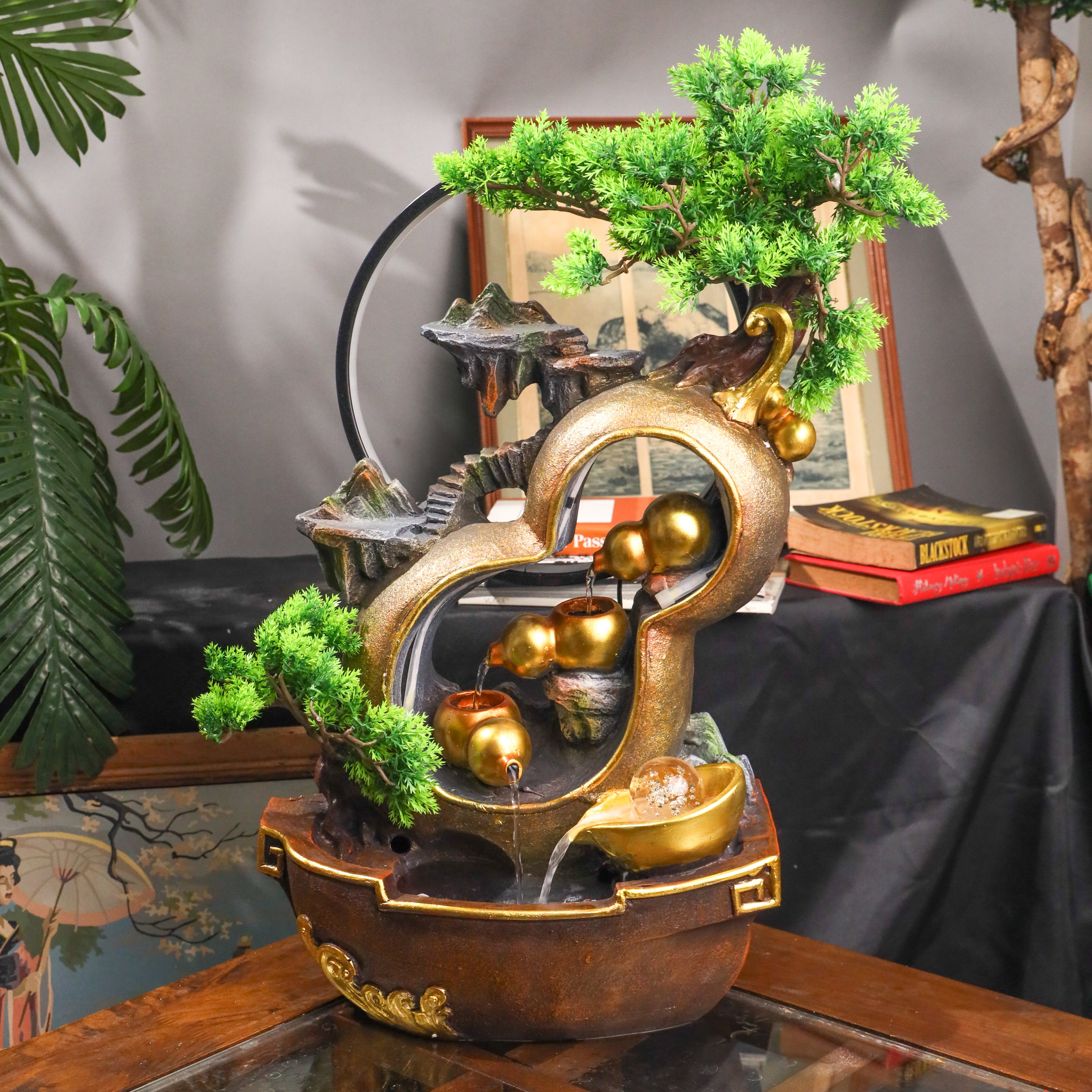 Illuminated Wu Lou Fountain of Blessed Health 60cm