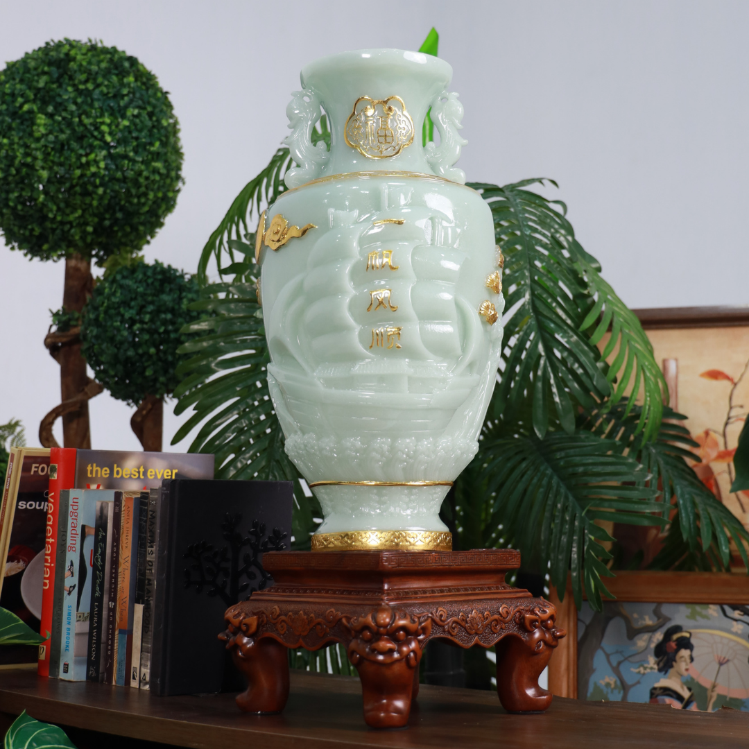 Majestic Jade Vase of Soaring Wealth 64cm