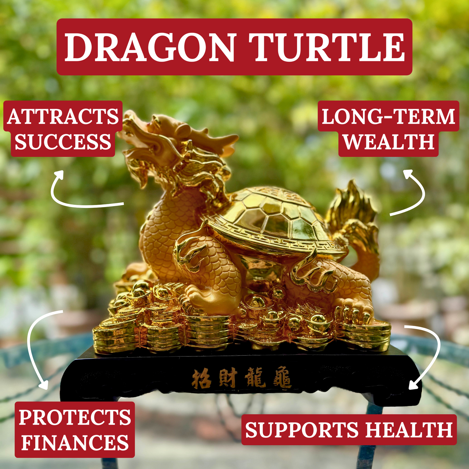 Golden Shell of Protection Dragon Turtle 28cm Default Title - Feng Shui Charms - Royal Dragon Decor Philippines