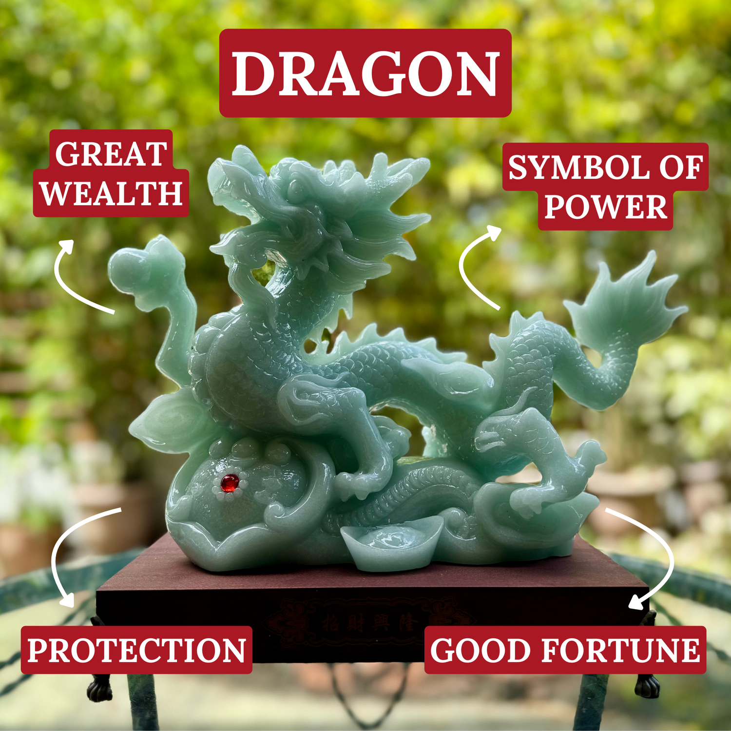 Dynasty Jade Dragon on Wooden Base 29cm Default Title - Feng Shui Charms - Royal Dragon Decor Philippines