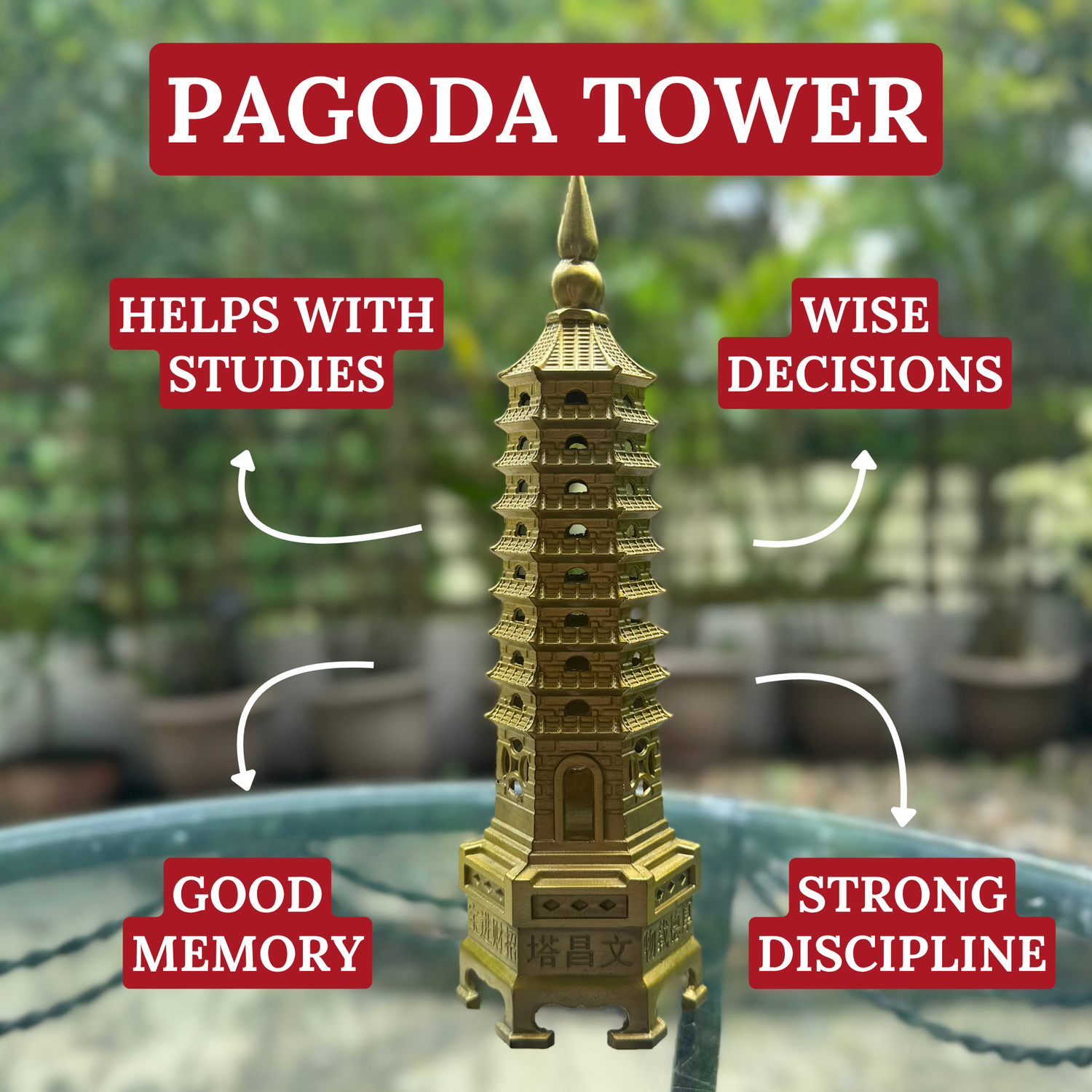 Academic Luck and Wisdom Pagoda Tower 24cm Default Title - Feng Shui Charms - Royal Dragon Decor Philippines