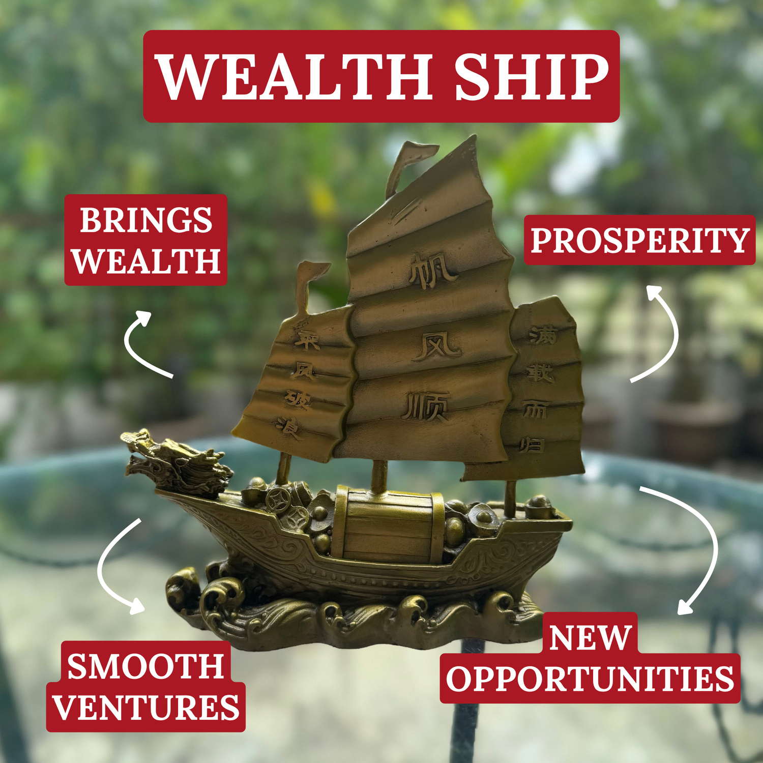 Daily Windfalls Brass Wealth Ship 17cm Default Title - Feng Shui Charms - Royal Dragon Decor Philippines