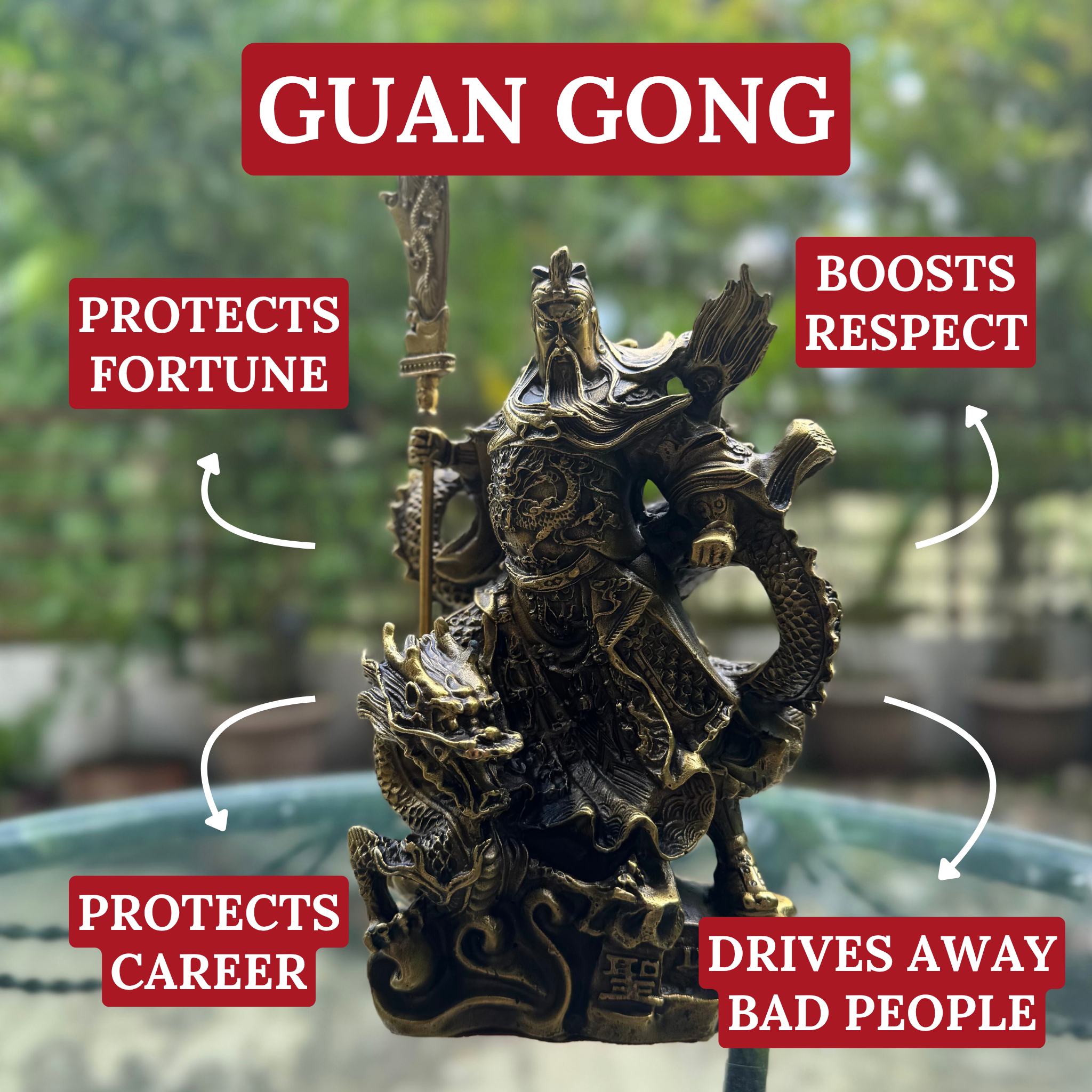 Supreme Brass Guardian Guan Gong 27cm Default Title - Feng Shui Charms - Royal Dragon Decor Philippines