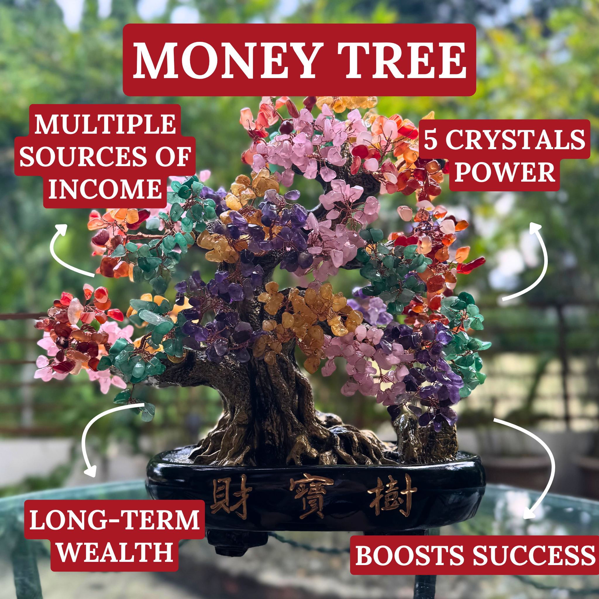 Garden of Treasures 5 Crystal Money Tree 38cm Default Title - Feng Shui Charms - Royal Dragon Decor Philippines