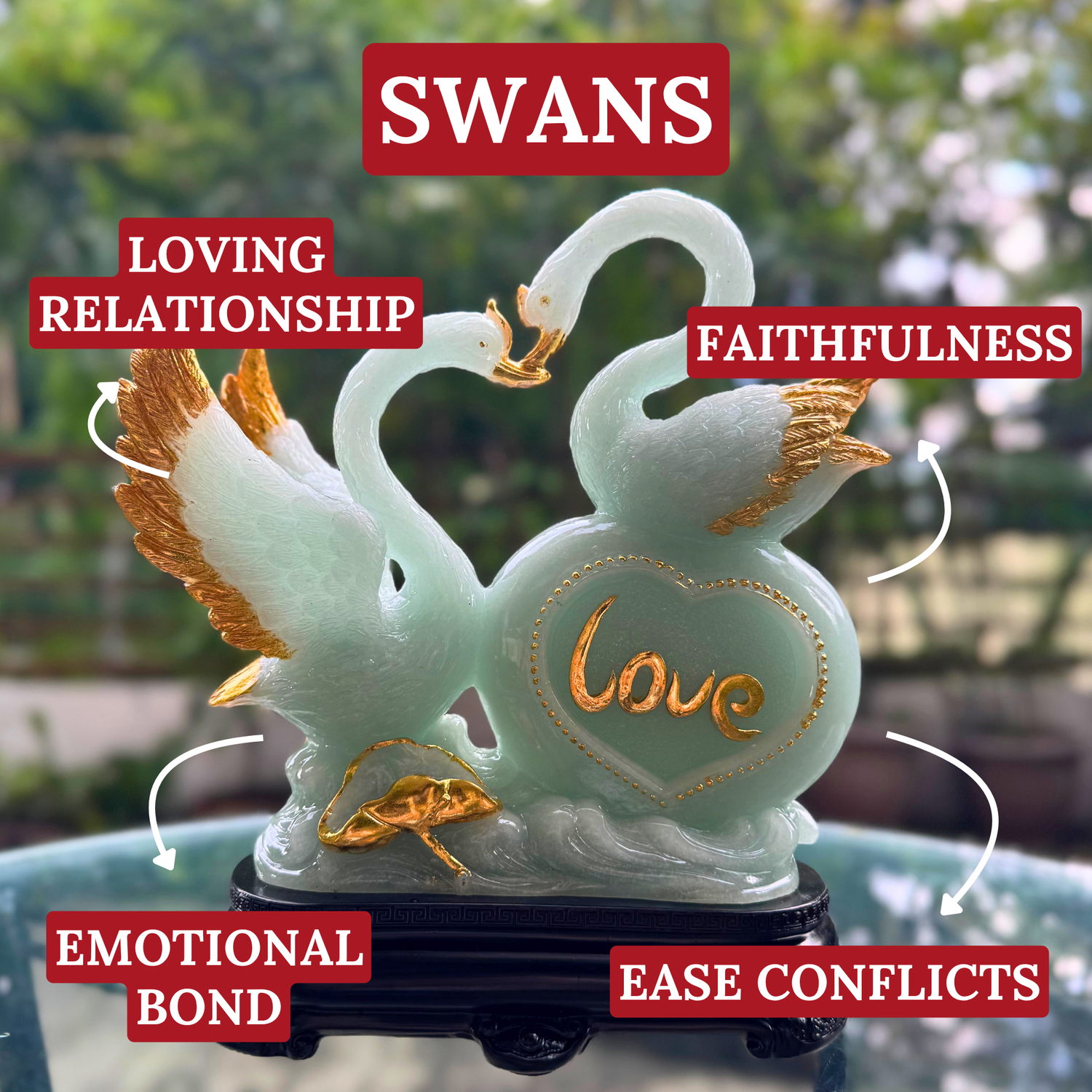 Jade Swans of Pure Love 25cm Default Title - Feng Shui Charms - Royal Dragon Decor Philippines