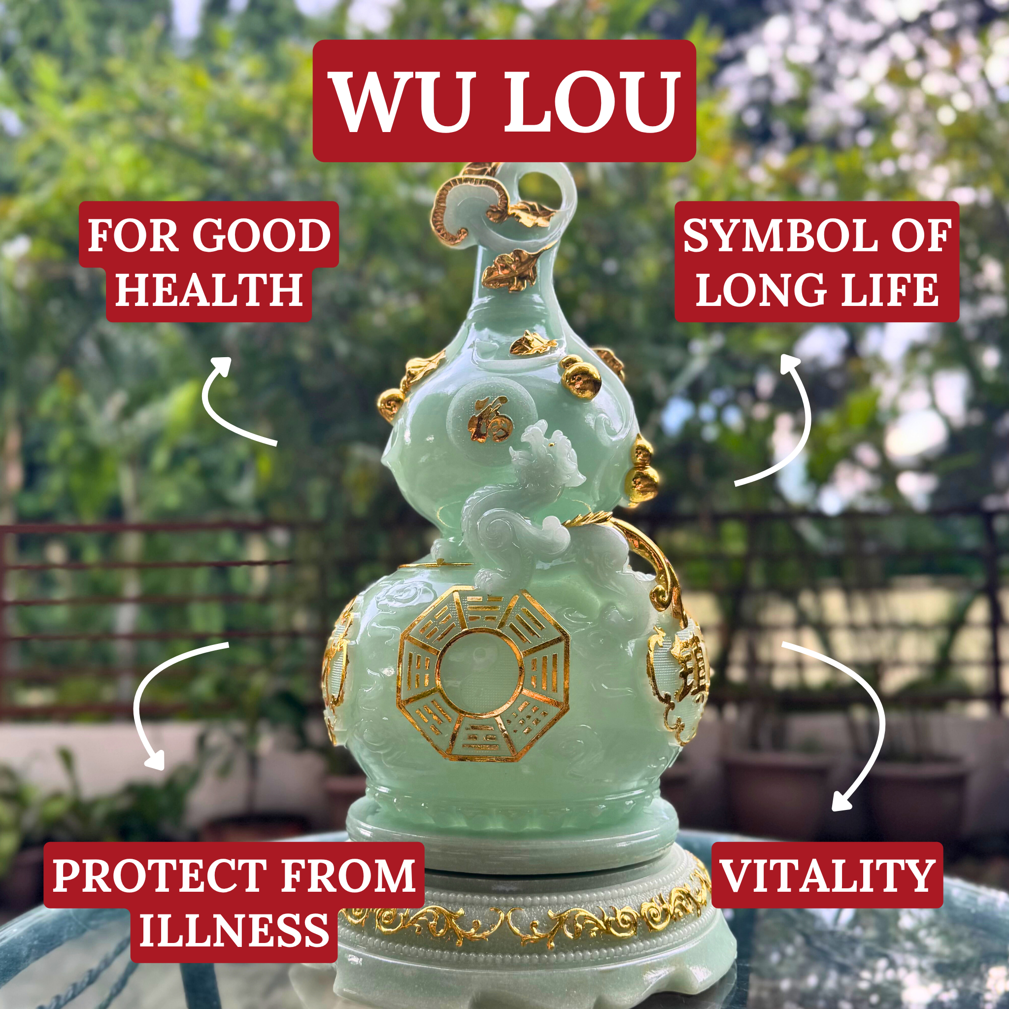 Heavenly Blessing for Health Jade Wu Lou 45cm Default Title - Feng Shui Charms - Royal Dragon Decor Philippines