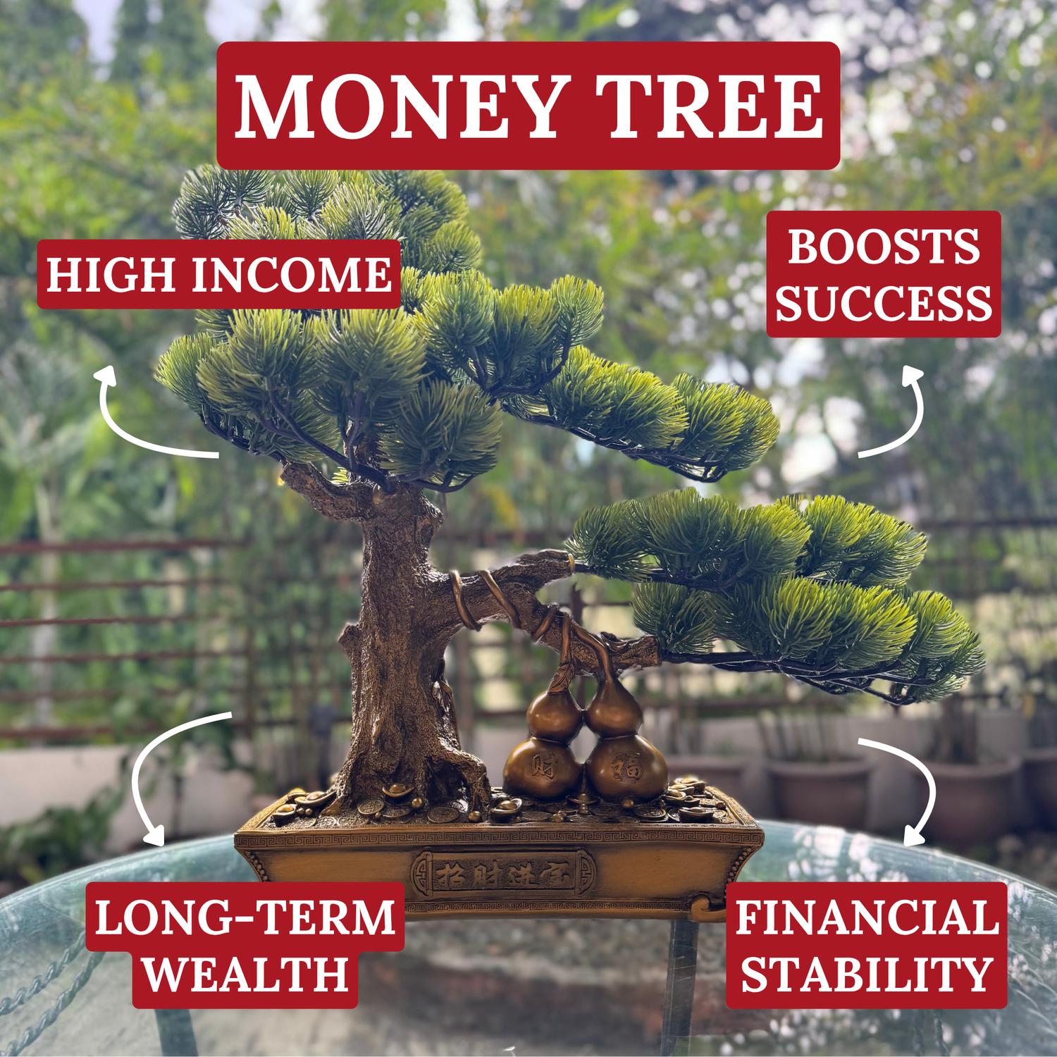 True Fortune Money Tree with Wu Lous 36cm Default Title - Feng Shui Charms - Royal Dragon Decor Philippines