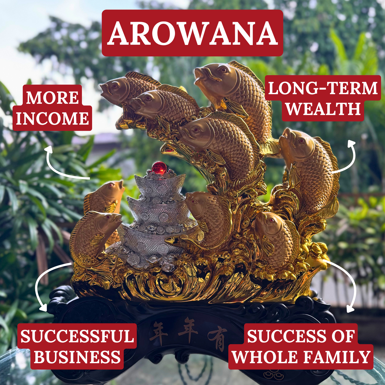 Generational Wealth Golden Family of Arowanas 48cm Default Title - Feng Shui Charms - Royal Dragon Decor Philippines