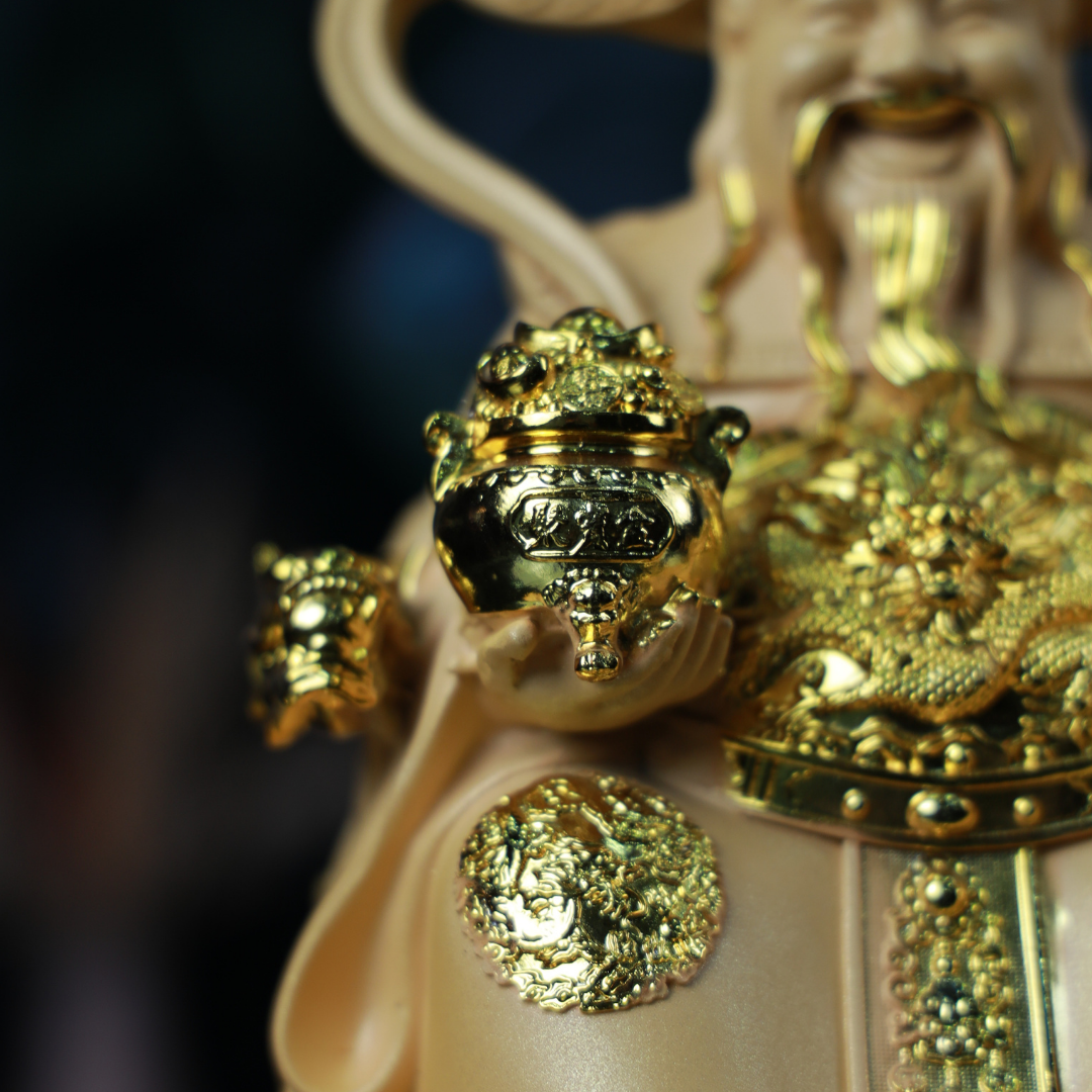 God of Wealth Seated on Treasure Box 32cm