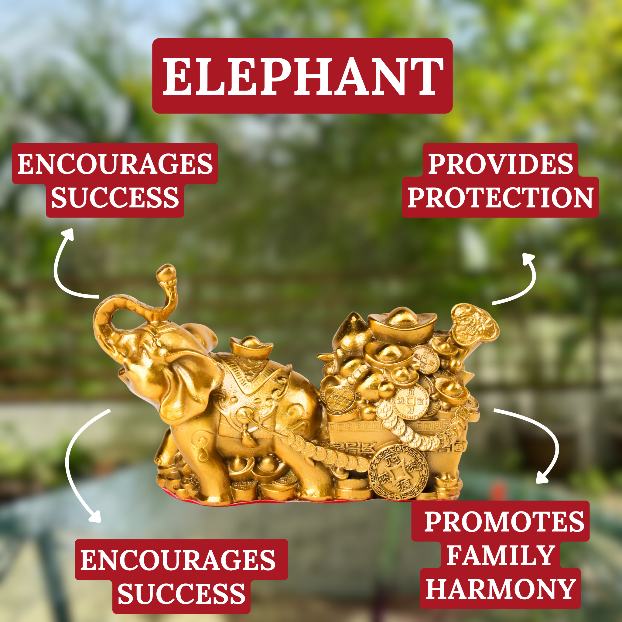 Powerful Elephant with Carriage of Fortune 17cm