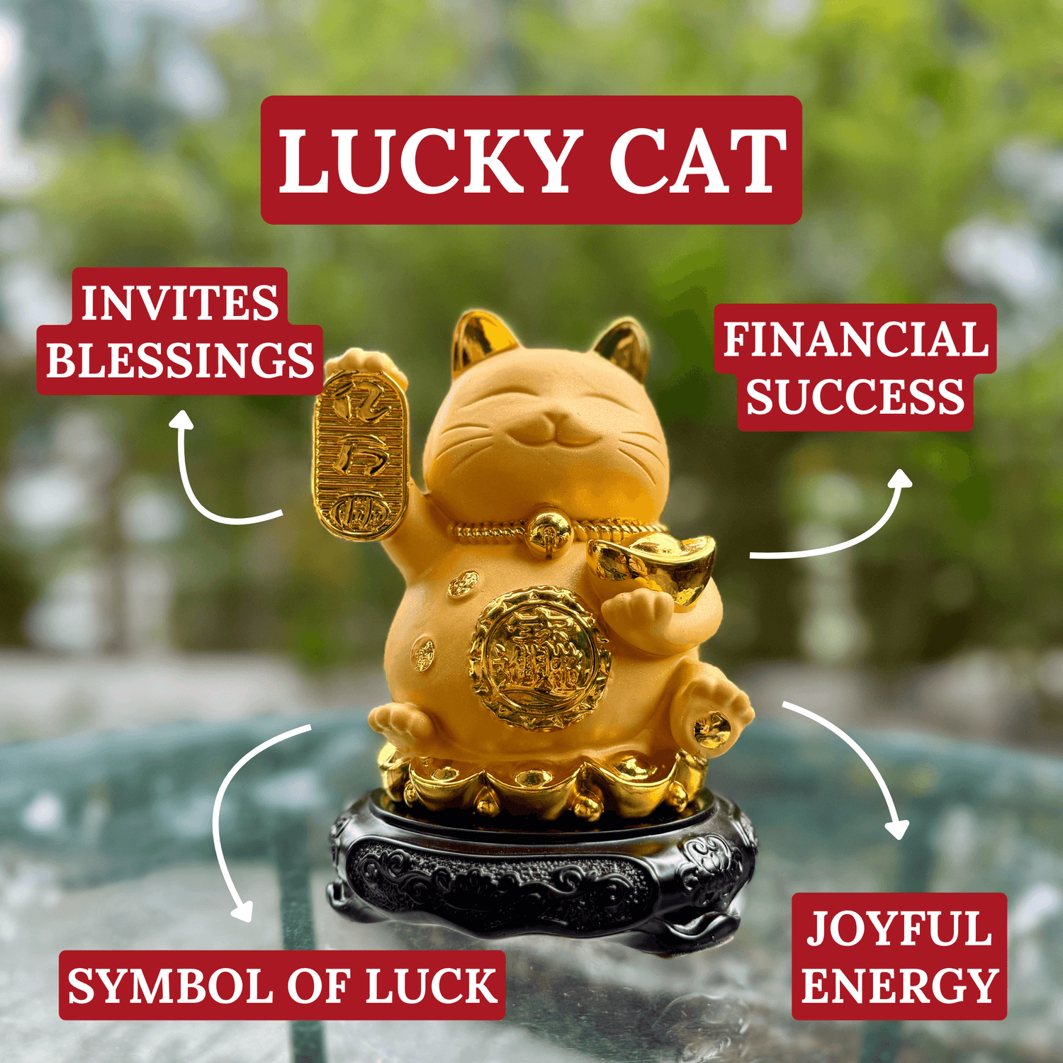 Golden Lucky Cat Bringing Wealth Ingots 16cm Default Title - Feng Shui Charms - Royal Dragon Decor Philippines