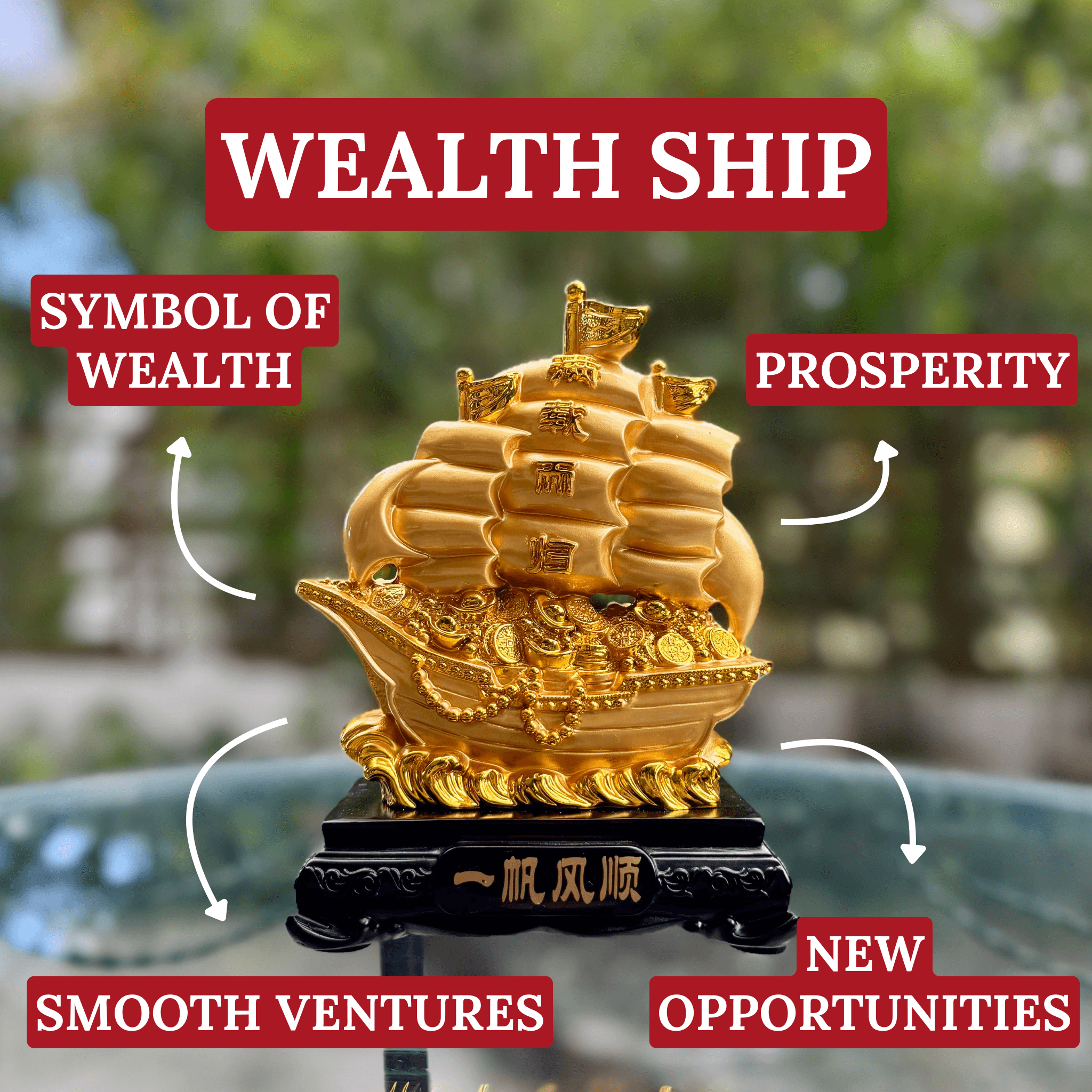 Golden Treasure Ship of Lasting Abundance 18cm Default Title - Feng Shui Charms - Royal Dragon Decor Philippines