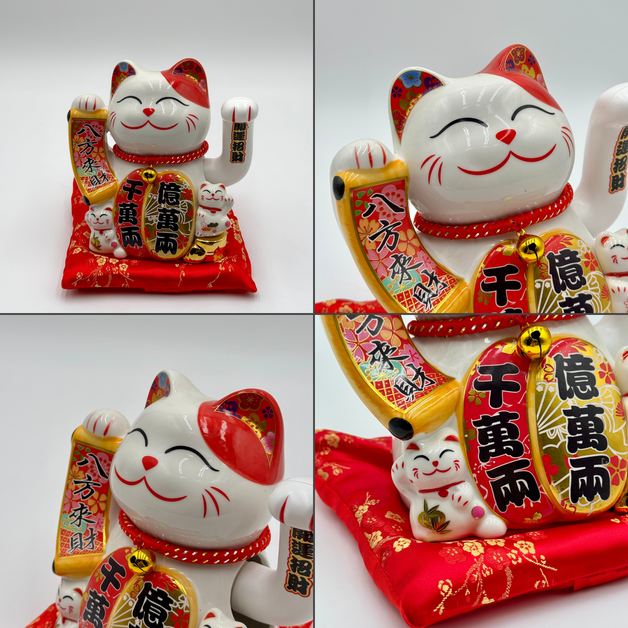 White Lucky Cat with Wealth-Inviting Tokens 20cm Double Plaque - Feng Shui Charms - Royal Dragon Decor Philippines