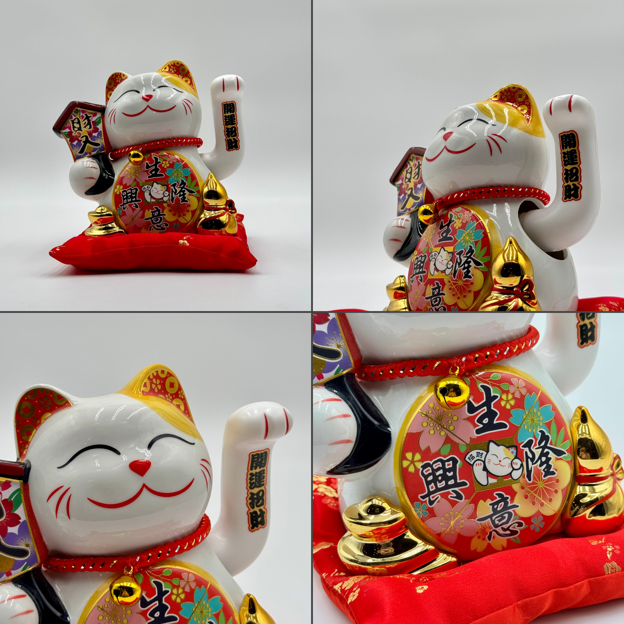 White Lucky Cat with Wealth-Inviting Tokens 20cm Double Plaque - Feng Shui Charms - Royal Dragon Decor Philippines