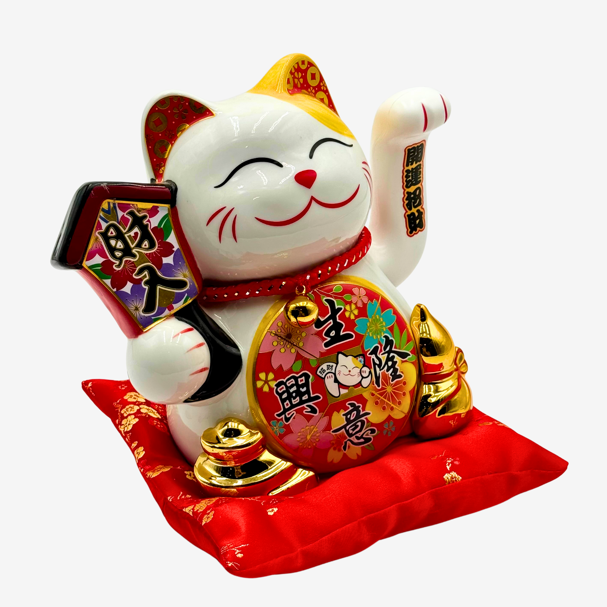 White Lucky Cat with Wealth-Inviting Tokens 20cm Gold Ingots - Feng Shui Charms - Royal Dragon Decor Philippines