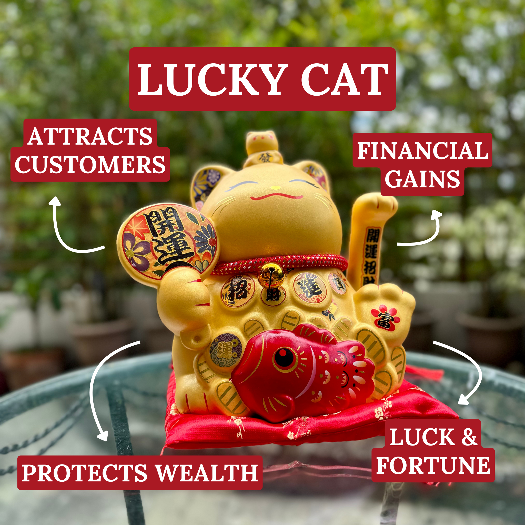 Happy & Lucky Golden Cat for Good Luck 29cm Default Title - Feng Shui Charms - Royal Dragon Decor Philippines