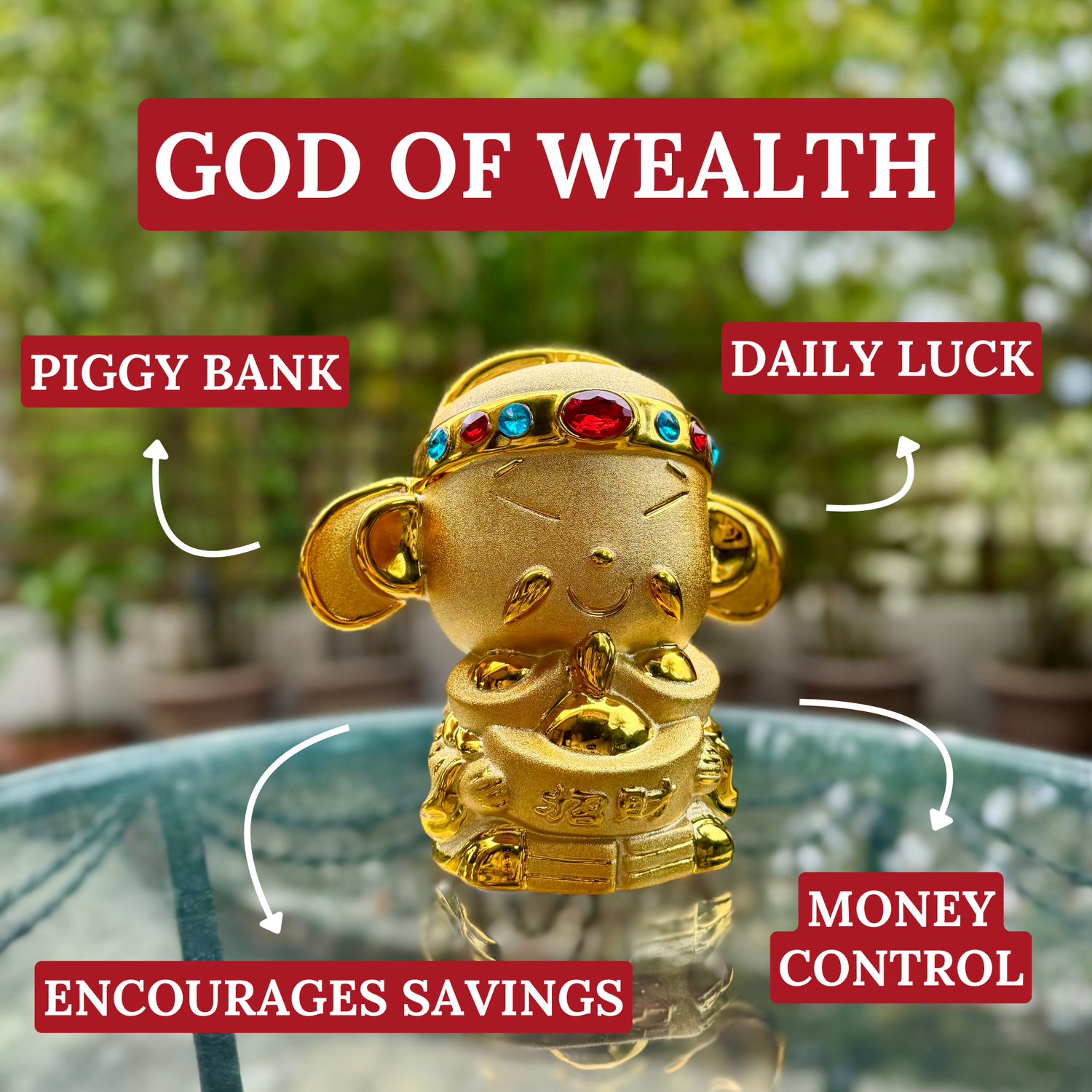 Golden Piggy Bank God of Wealth 20cm Default Title - Feng Shui Charms - Royal Dragon Decor Philippines
