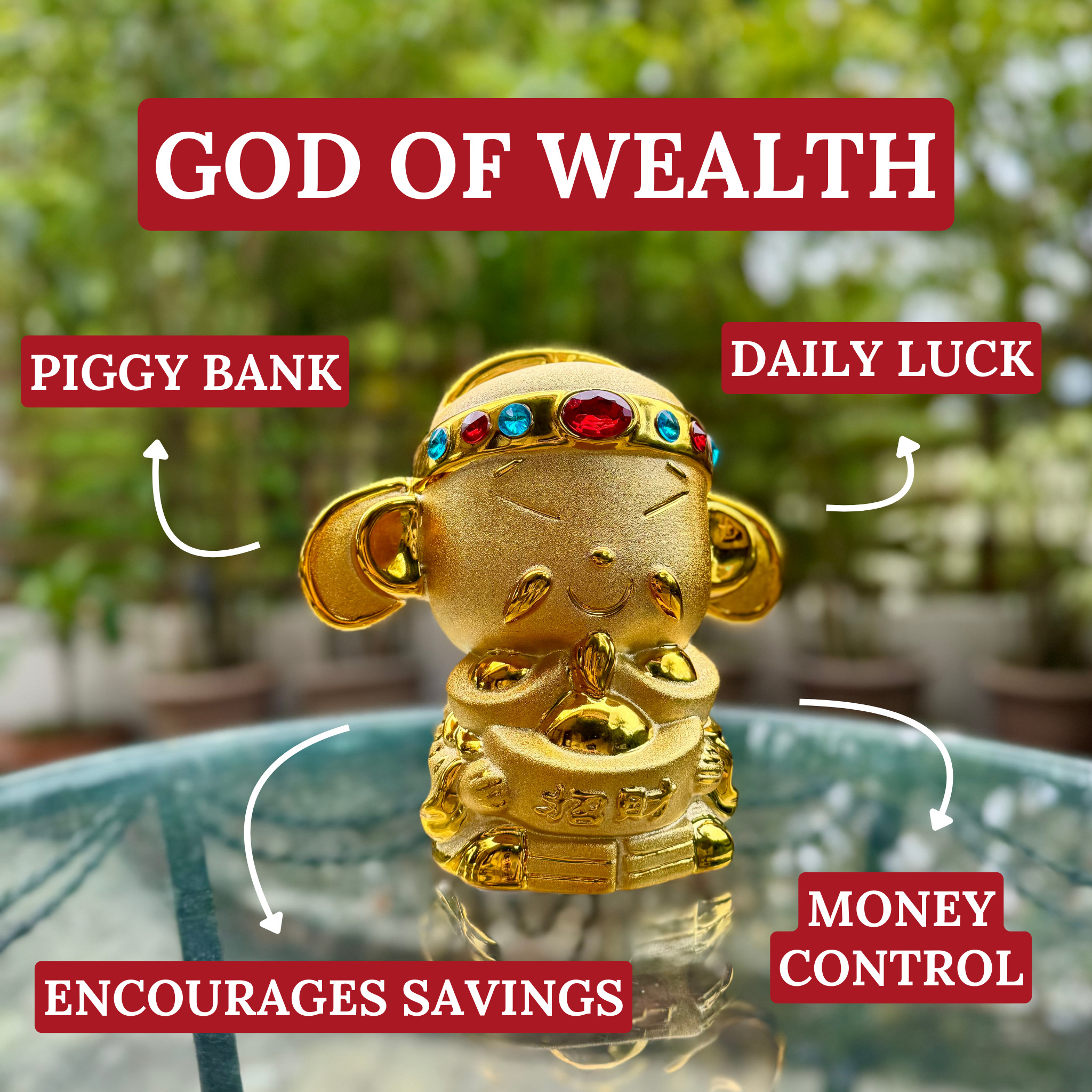 Golden Piggy Bank God of Wealth 20cm Default Title - Feng Shui Charms - Royal Dragon Decor Philippines