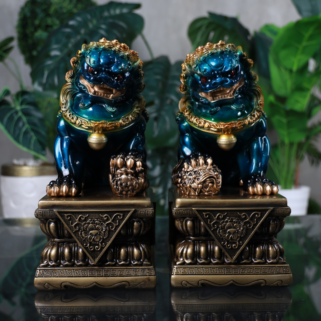 Celestial Blue Foo Dogs of the Imperial Gate 31cm
