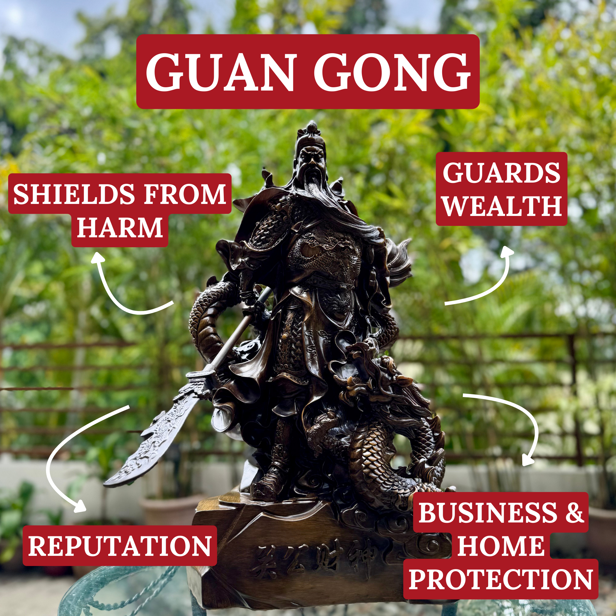 God of War Guan Gong with Dragon 62cm Default Title - Feng Shui Charms - Royal Dragon Decor Philippines