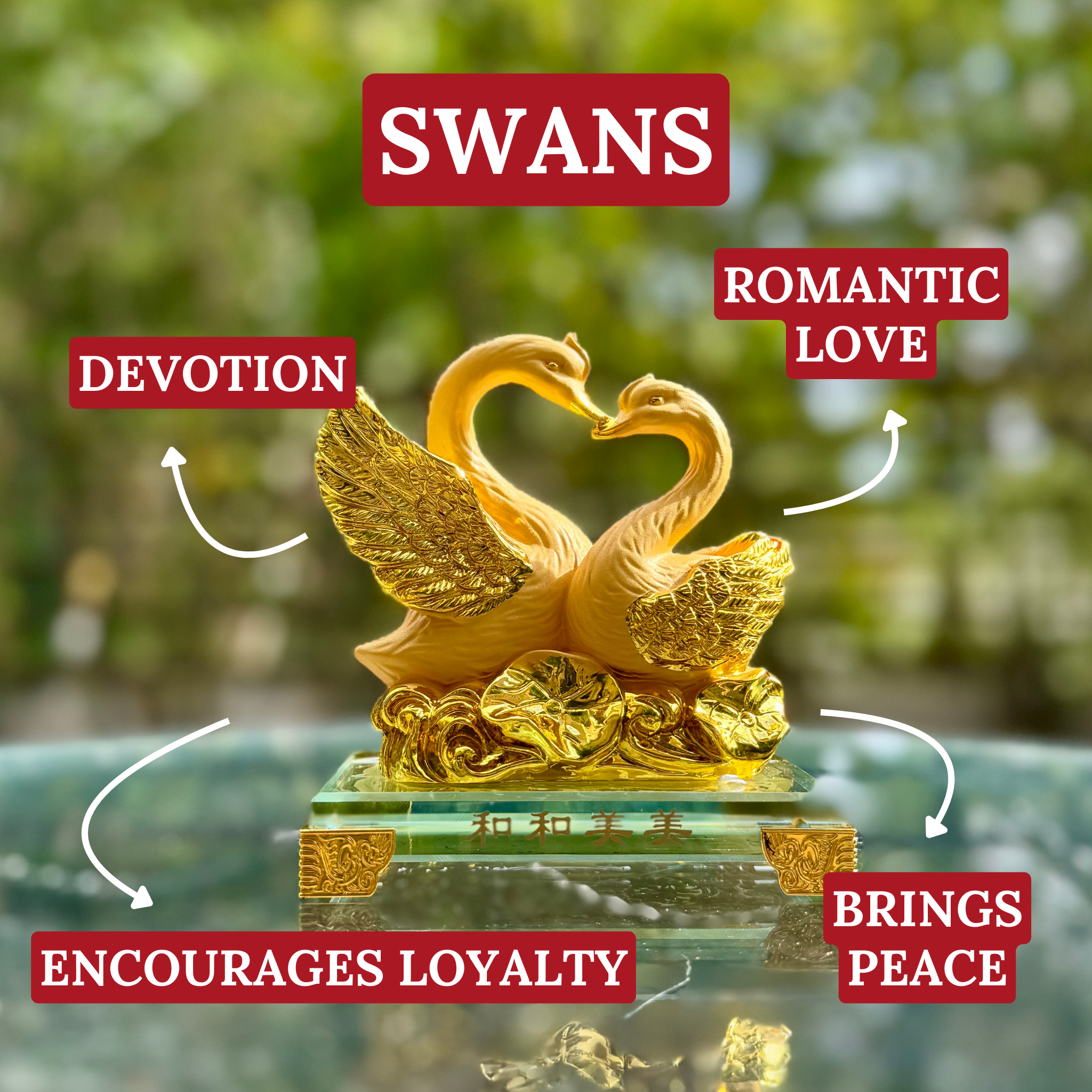 Golden Swans of Everlasting Love 12cm Default Title - Feng Shui Charms - Royal Dragon Decor Philippines