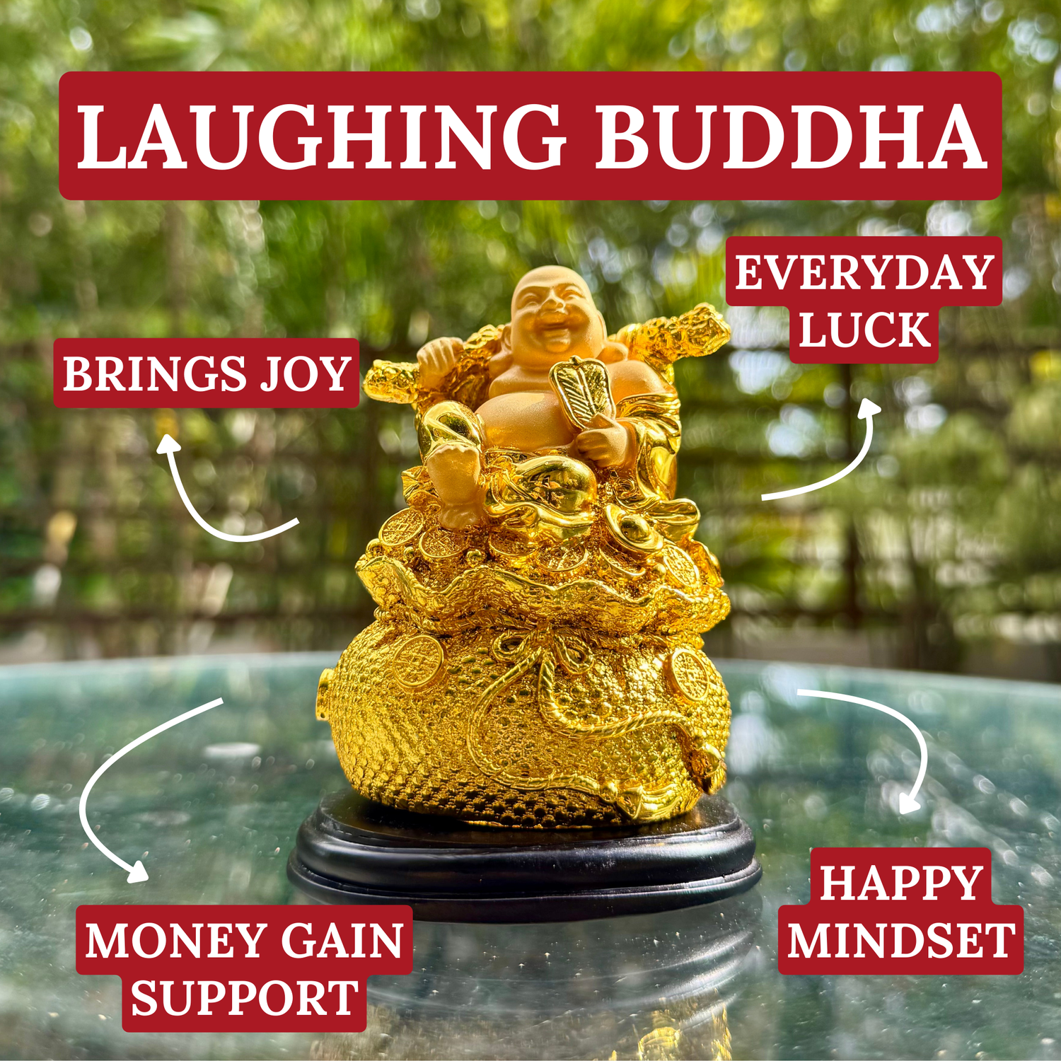 Golden Smiles Laughing Buddha for Luck 11cm Default Title - Feng Shui Charms - Royal Dragon Decor Philippines