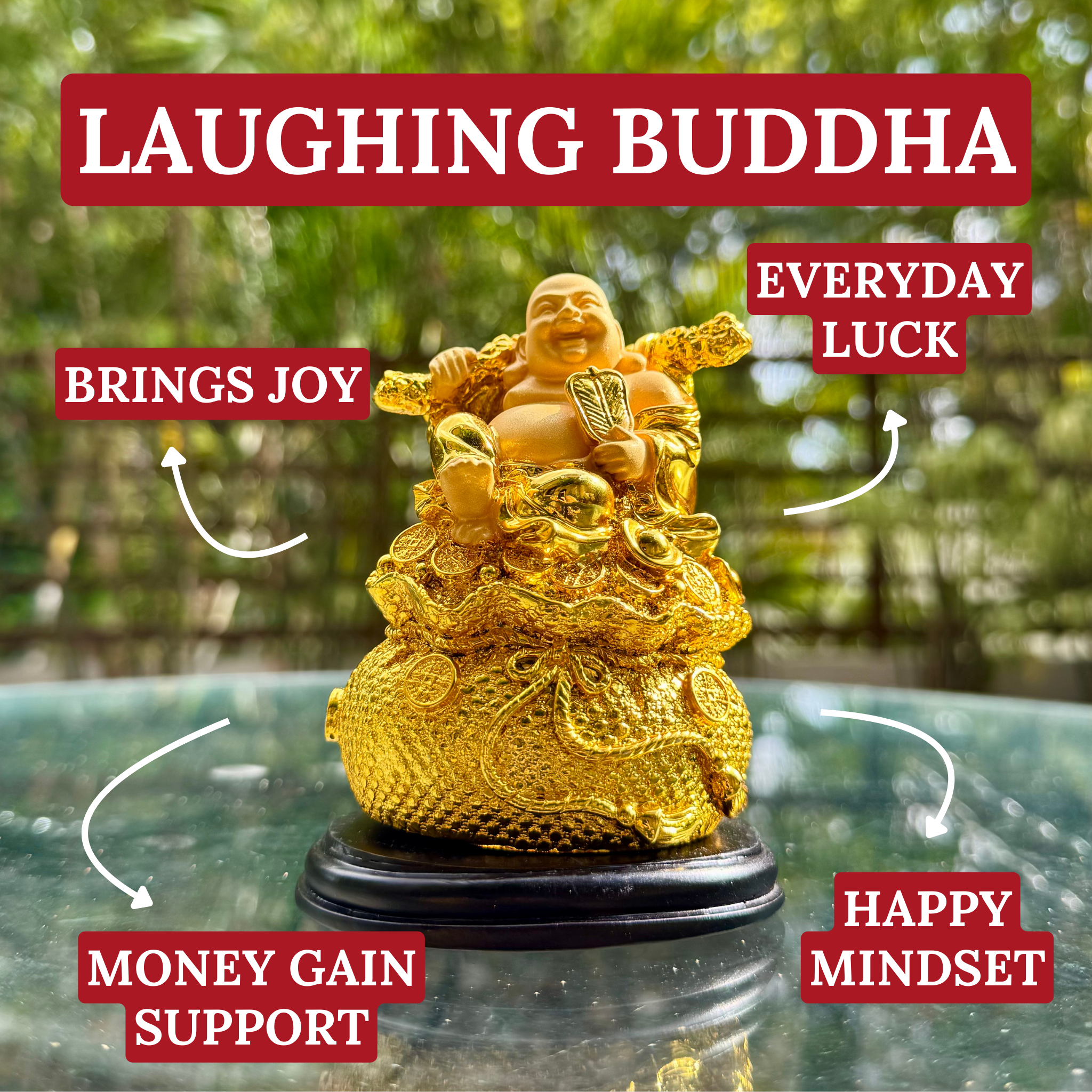 Golden Smiles Laughing Buddha for Luck 11cm Default Title - Feng Shui Charms - Royal Dragon Decor Philippines