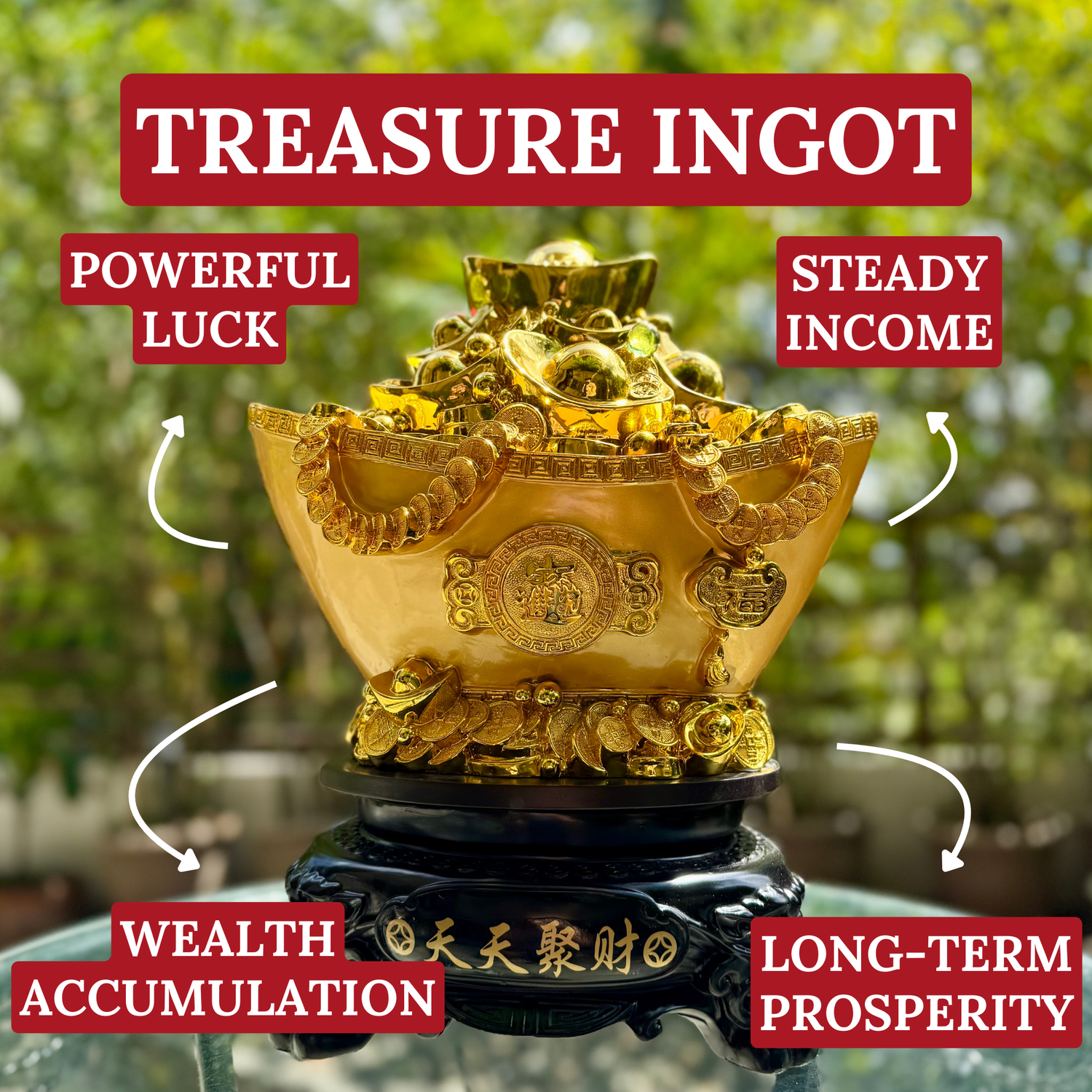 Overflow of Abundance Treasure Ingot 37cm Default Title - Feng Shui Charms - Royal Dragon Decor Philippines