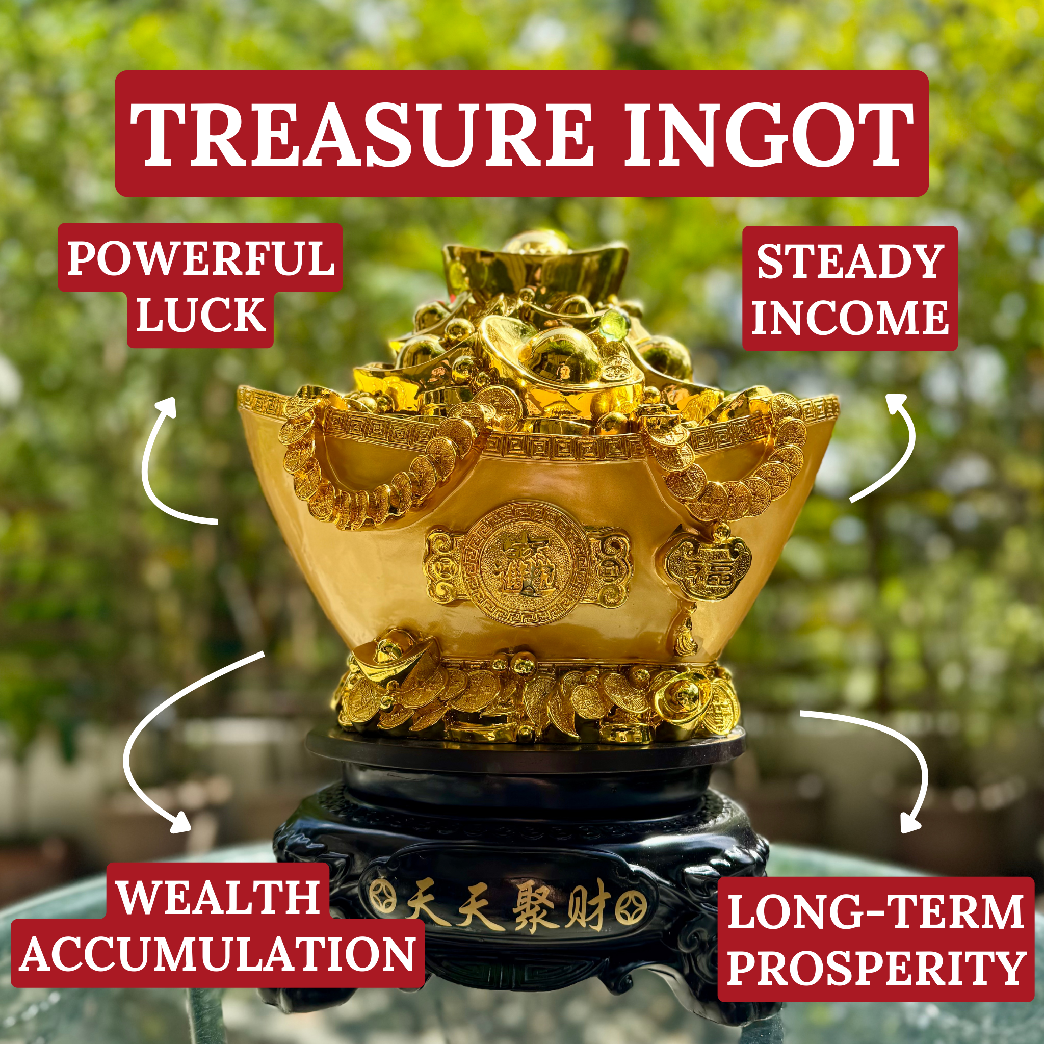 Overflow of Abundance Treasure Ingot 37cm Default Title - Feng Shui Charms - Royal Dragon Decor Philippines