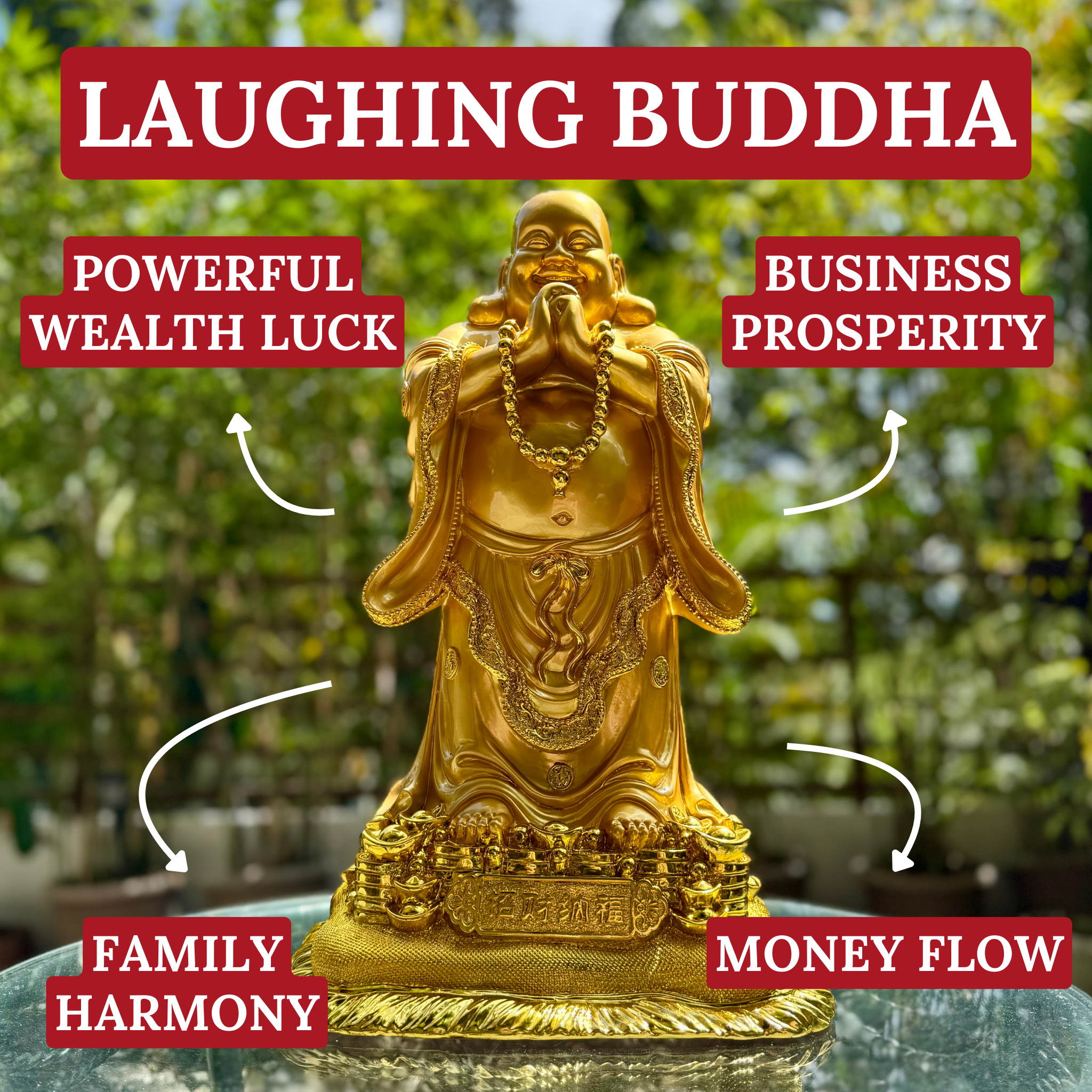 Tower of Gold Wealth Standing Buddha 46cm Default Title - Feng Shui Charms - Royal Dragon Decor Philippines