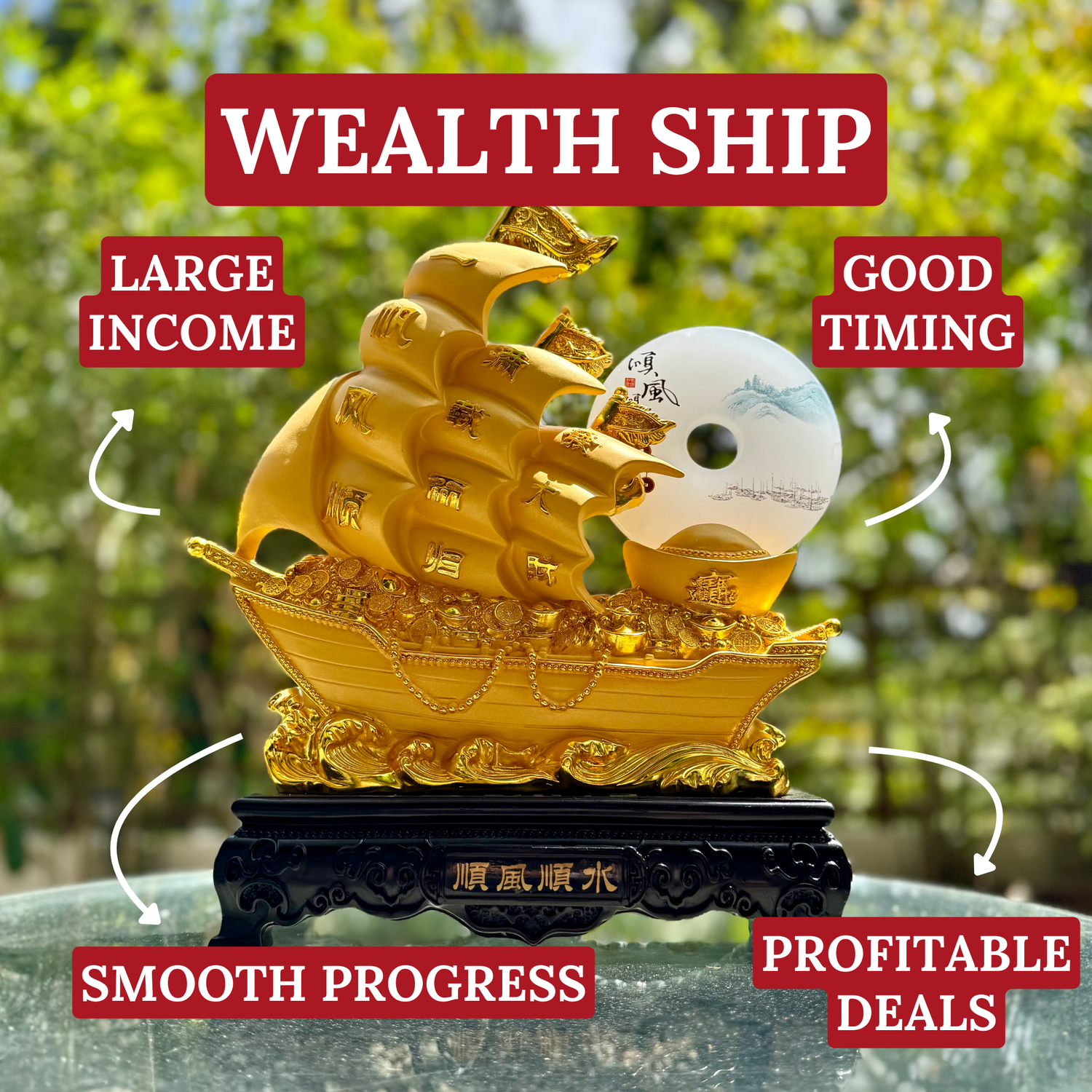 Venture For Gold & Glory Wealth Ship 39cm Default Title - Feng Shui Charms - Royal Dragon Decor Philippines
