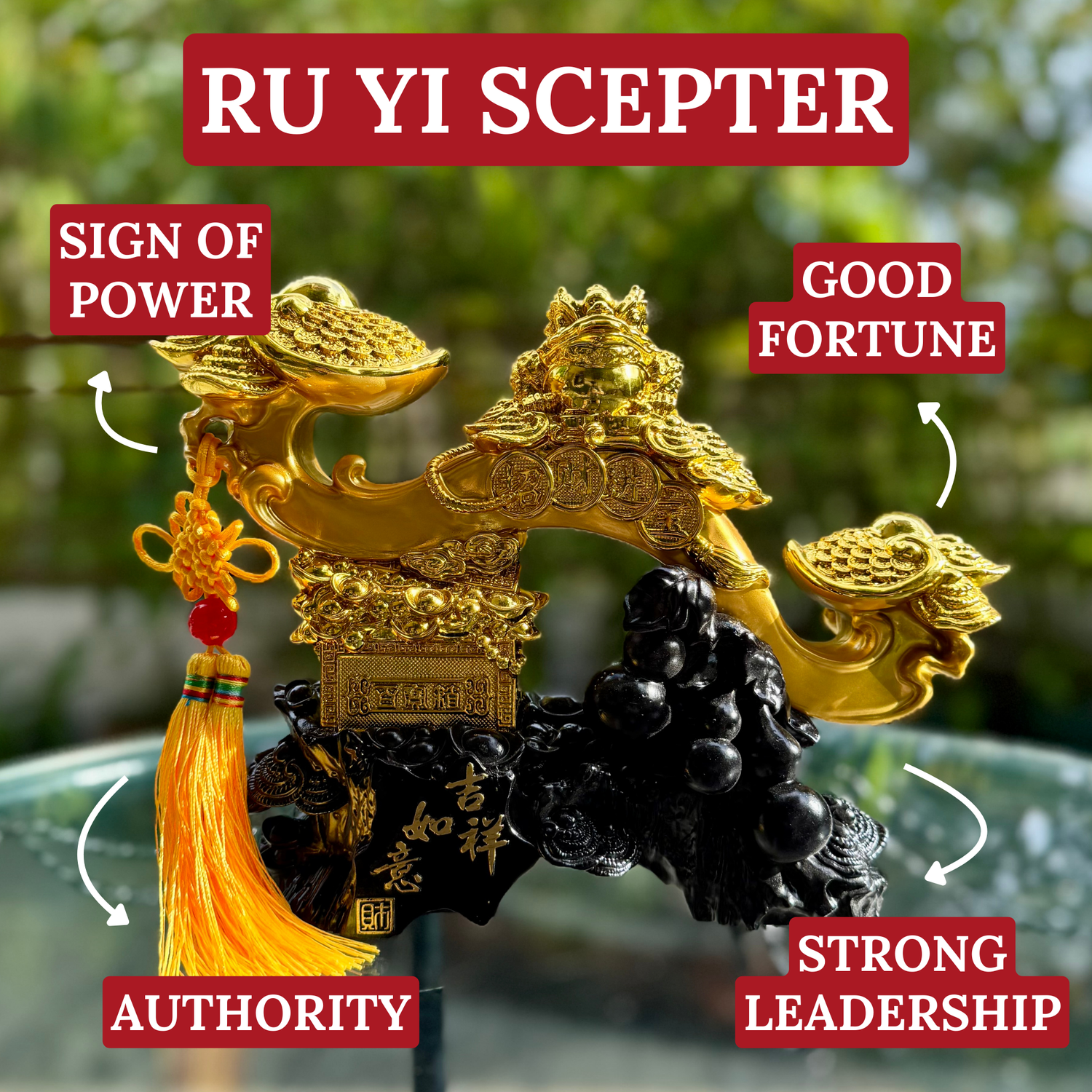 Golden Ru Yi of Power and Command 29cm Default Title - Feng Shui Charms - Royal Dragon Decor Philippines