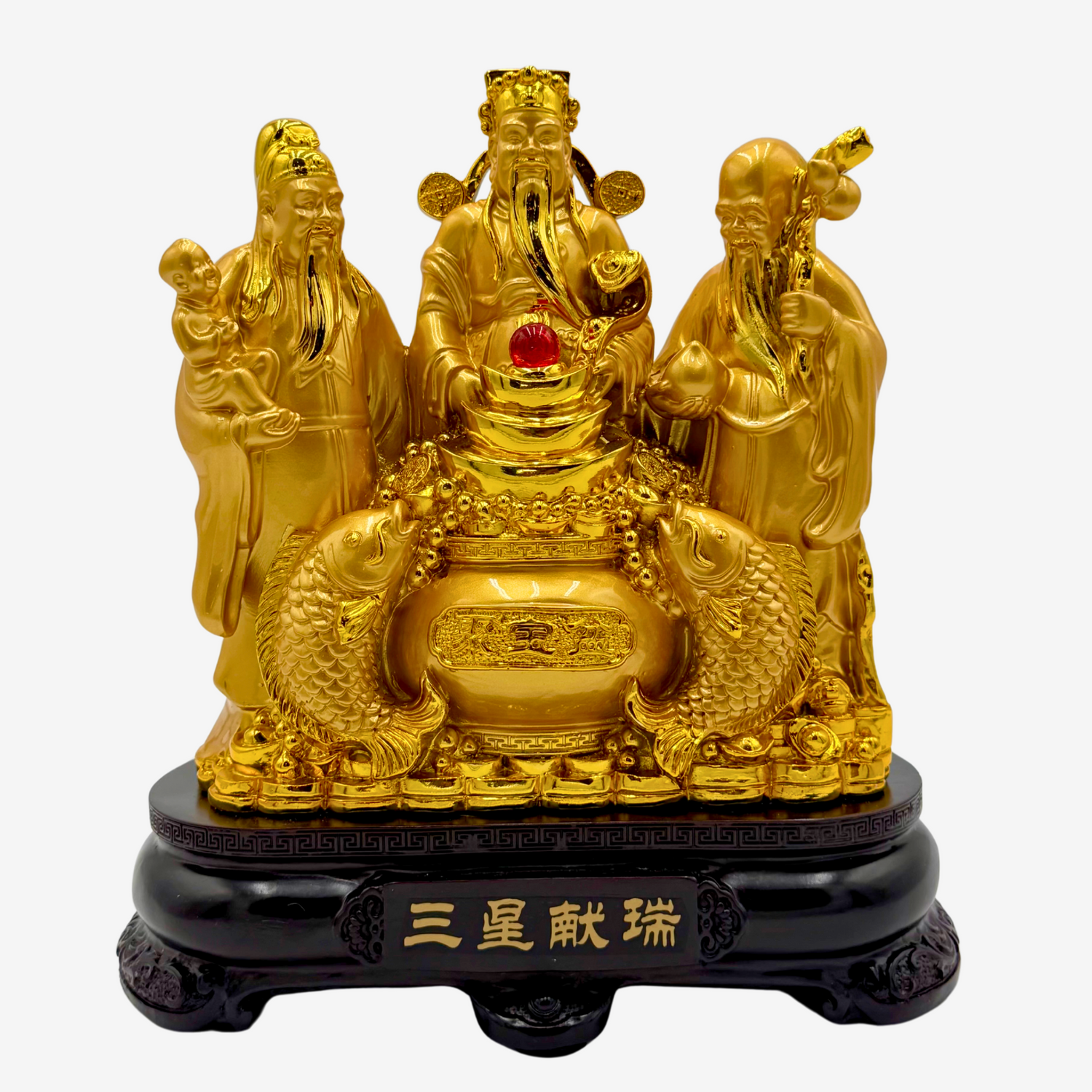 Golden Trinity of Fortune Fuk Luk Sau 21cm Default Title - Feng Shui Charms - Royal Dragon Decor Philippines