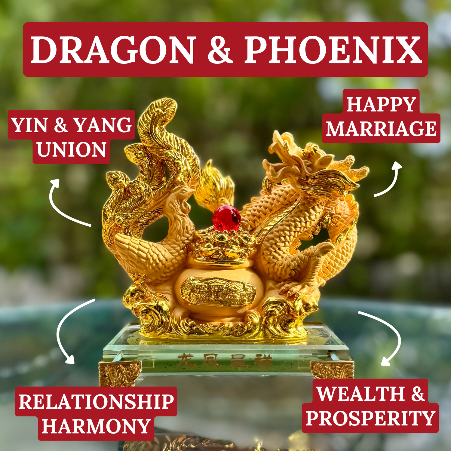 Majestic Power Couple Dragon & Phoenix 15cm Default Title - Feng Shui Charms - Royal Dragon Decor Philippines