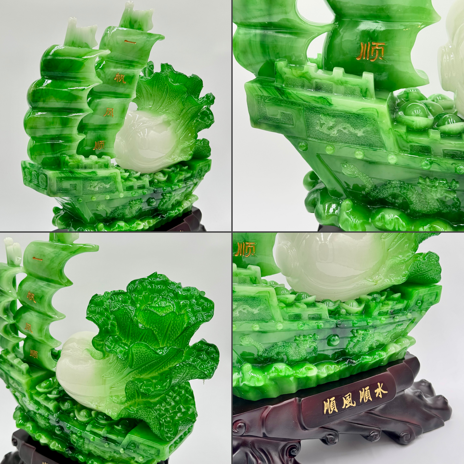 Emerald Jewel Wealth Ship & Cabbage 50cm Default Title - Feng Shui Charms - Royal Dragon Decor Philippines