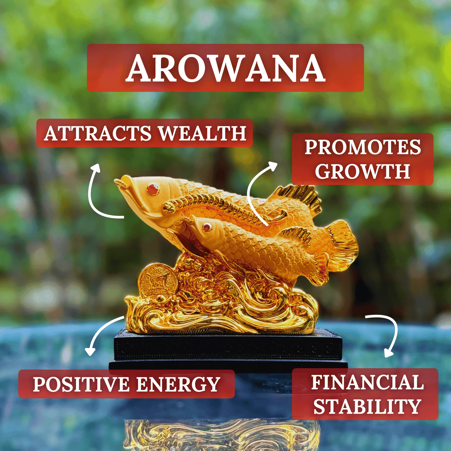 Mini Gold Arowanas Swimming in Wealth 13cm Default Title - Feng Shui Charms - Royal Dragon Decor Philippines