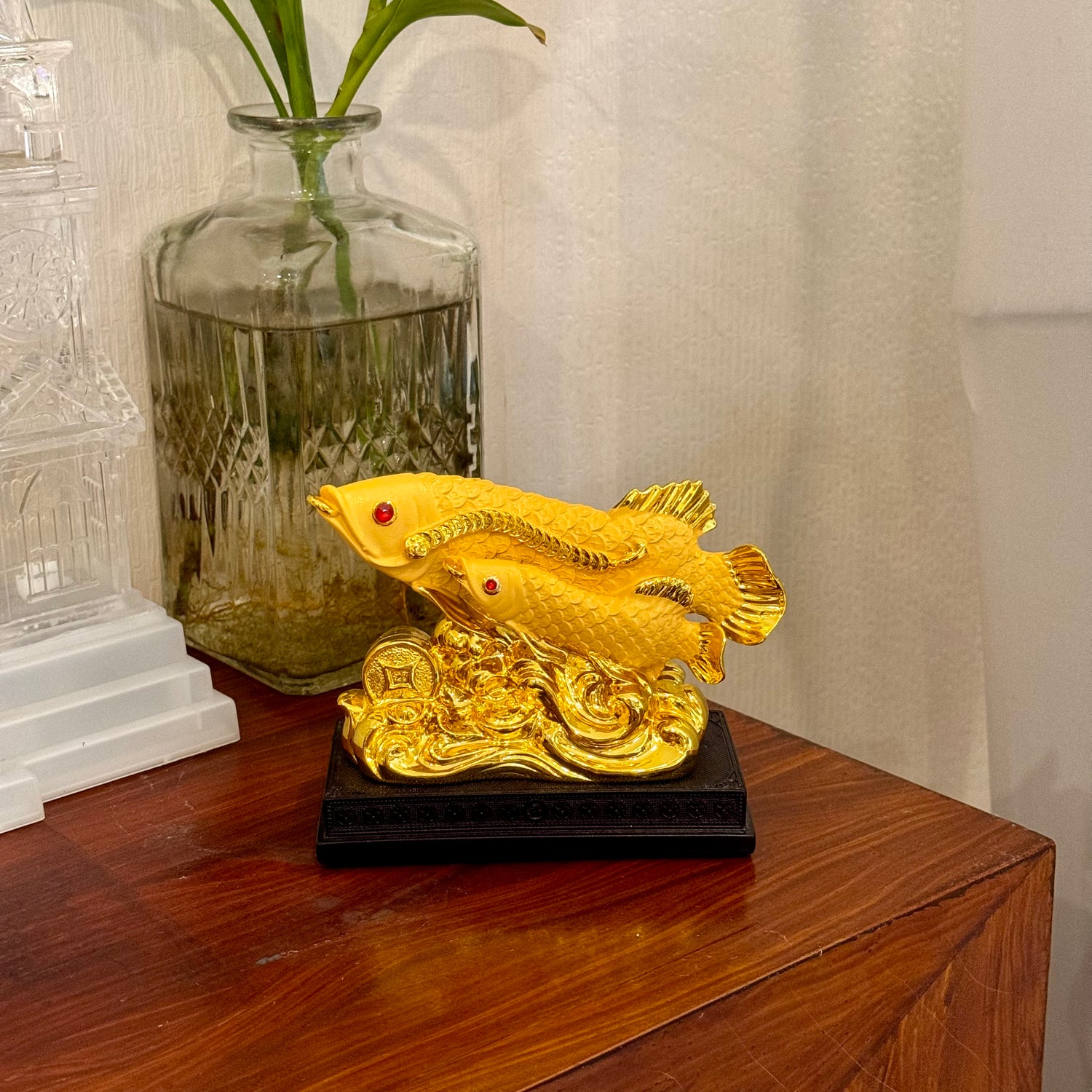 Mini Gold Arowanas Swimming in Wealth 13cm Default Title - Feng Shui Charms - Royal Dragon Decor Philippines