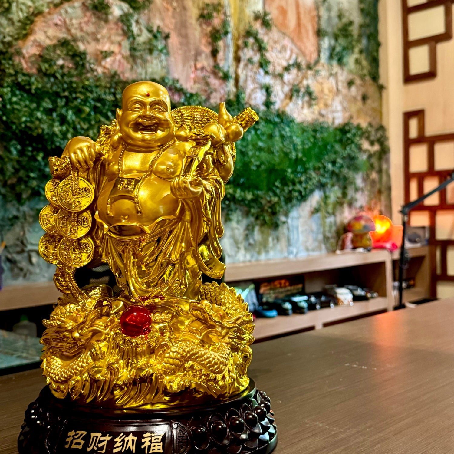 Gold-Carrying Laughing Buddha on Dragon 31cm Default Title - Feng Shui Charms - Royal Dragon Decor Philippines