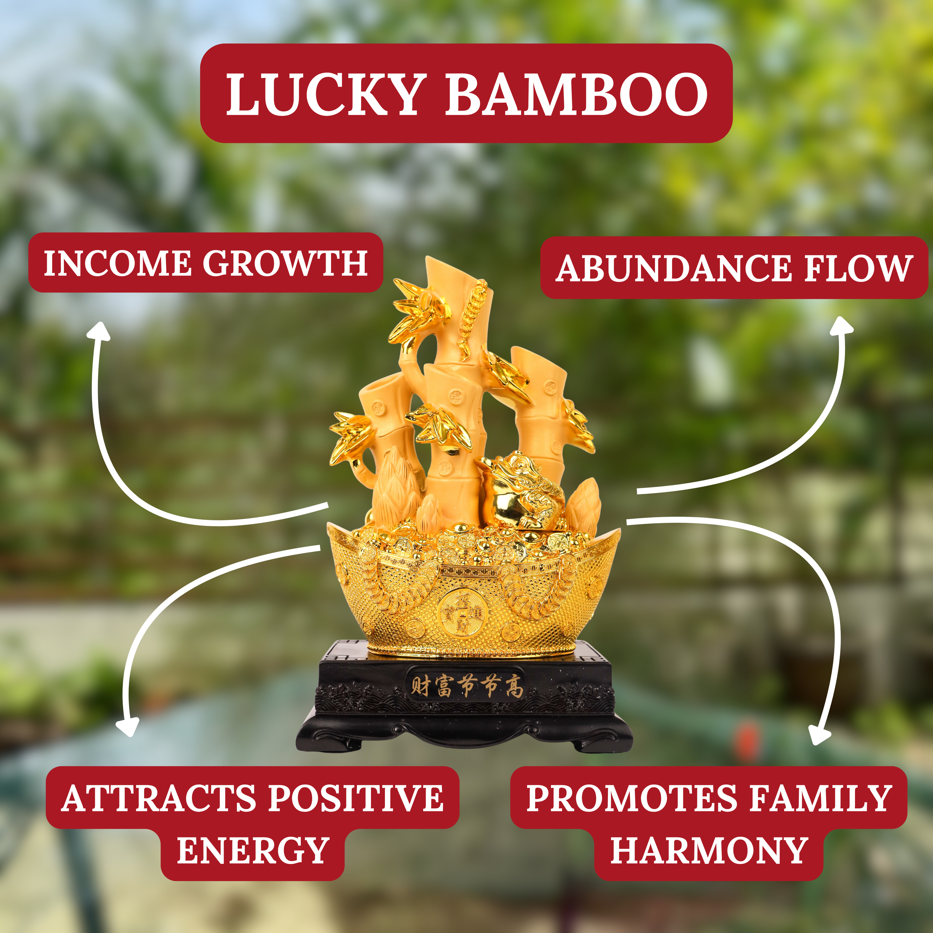 Lucky Bamboo on Golden Ingot for Growing Wealth 30cm