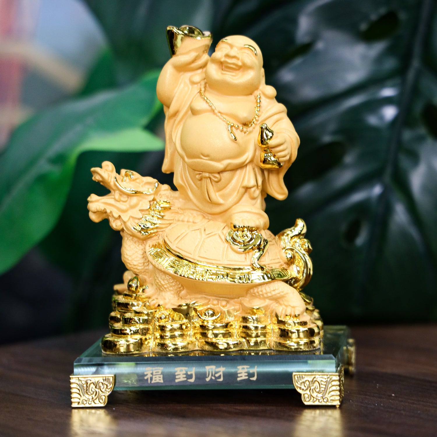 Joy & Protection Buddha on Dragon Turtle 17cm