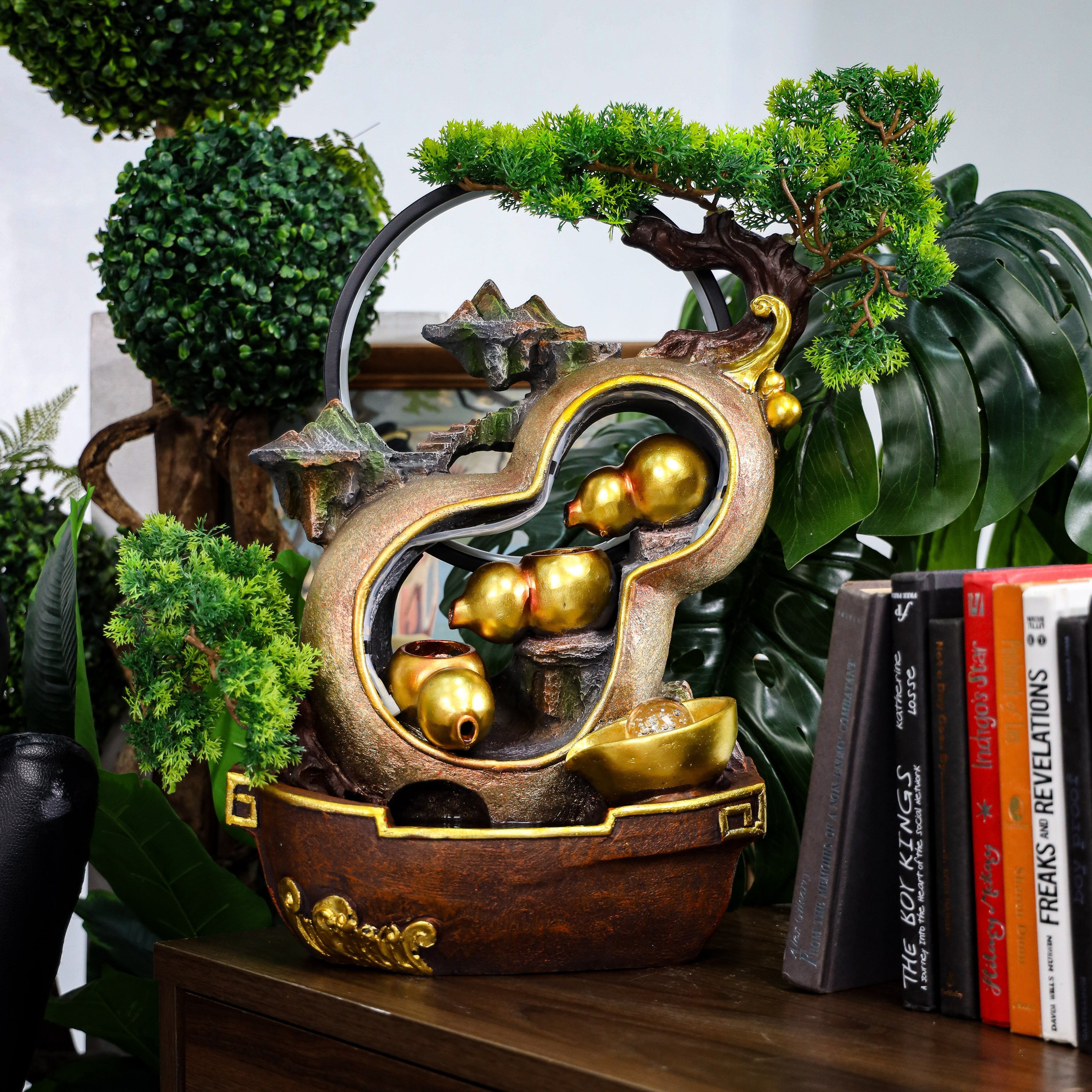 Illuminated Wu Lou Fountain of Health Energy 47cm