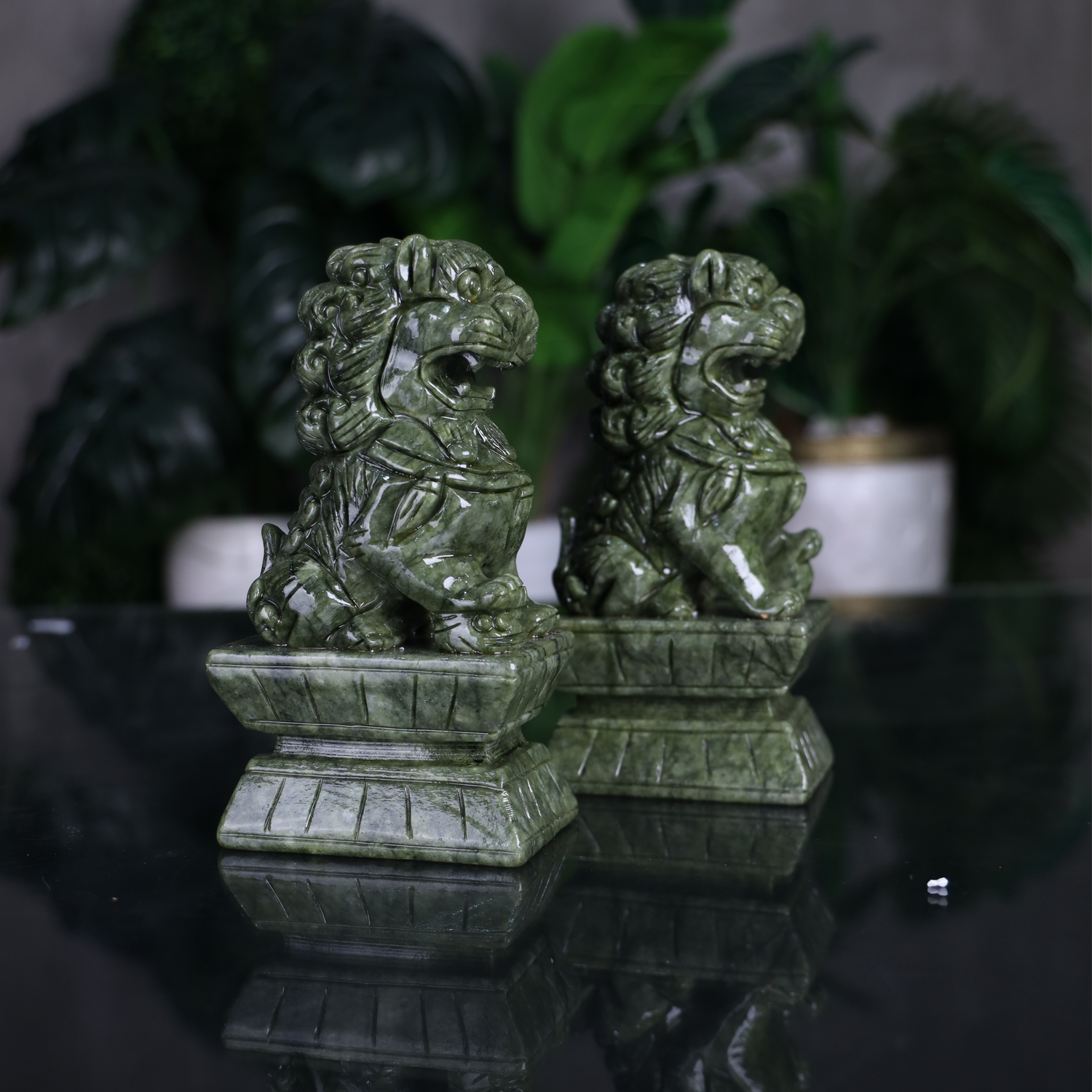 Ancient Power Jade Gatekeepers Foo Dogs 18cm