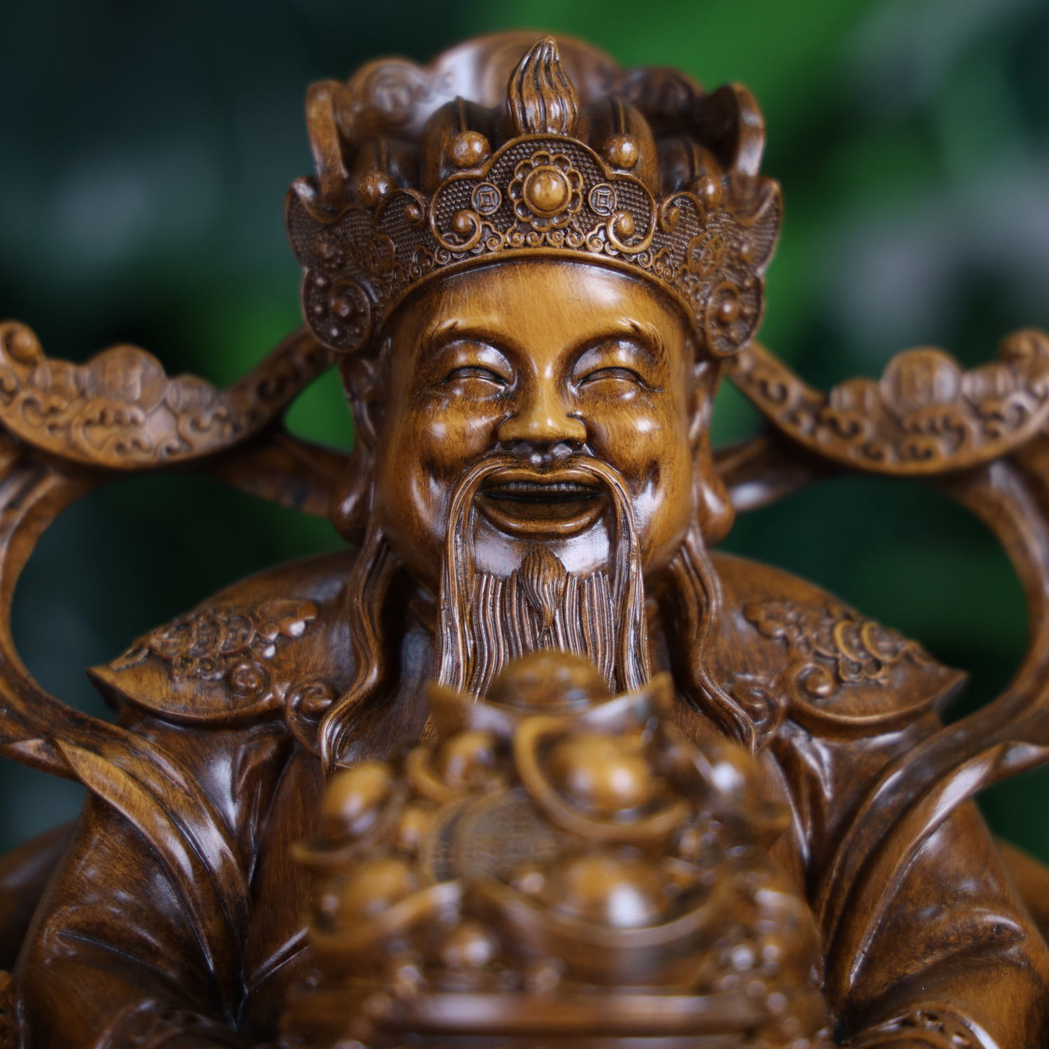 Welcoming Riches Wood God of Wealth 30cm