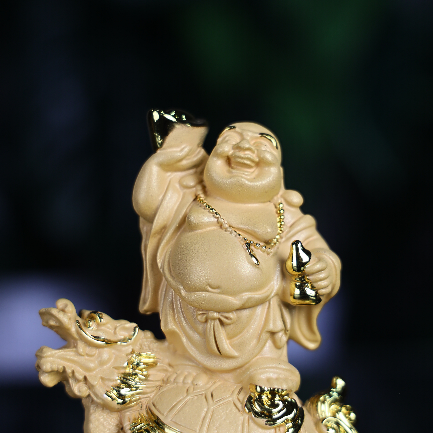 Joy & Protection Buddha on Dragon Turtle 17cm