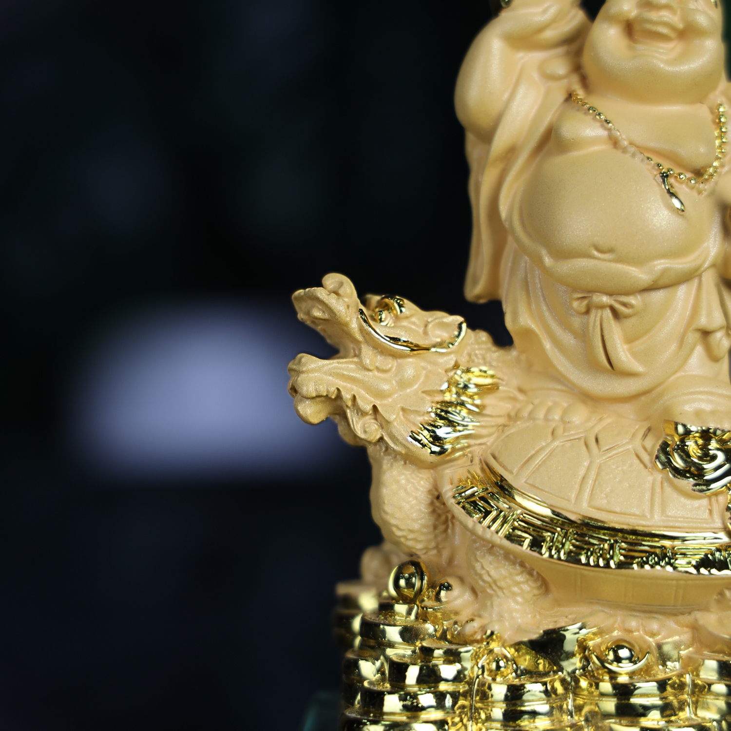 Joy & Protection Buddha on Dragon Turtle 17cm