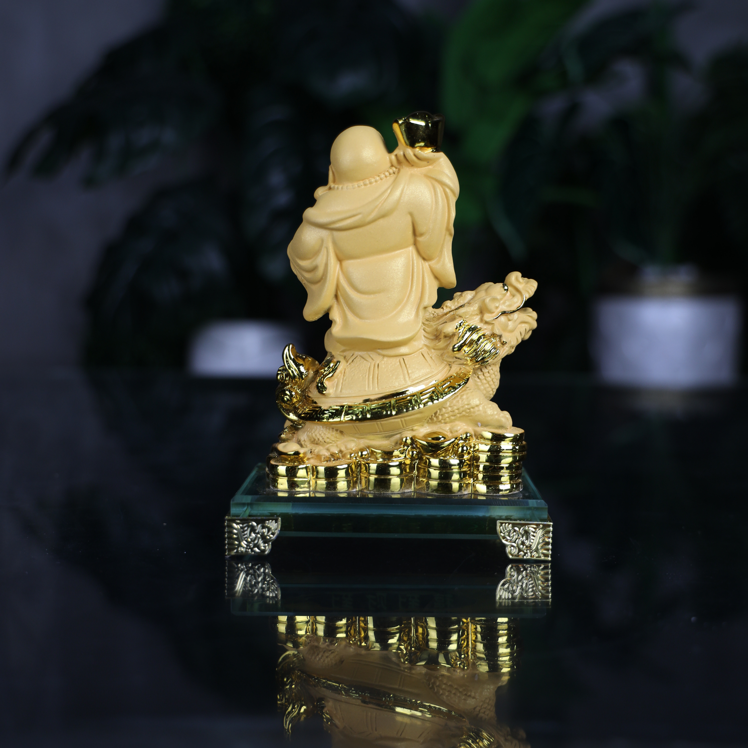 Joy & Protection Buddha on Dragon Turtle 17cm