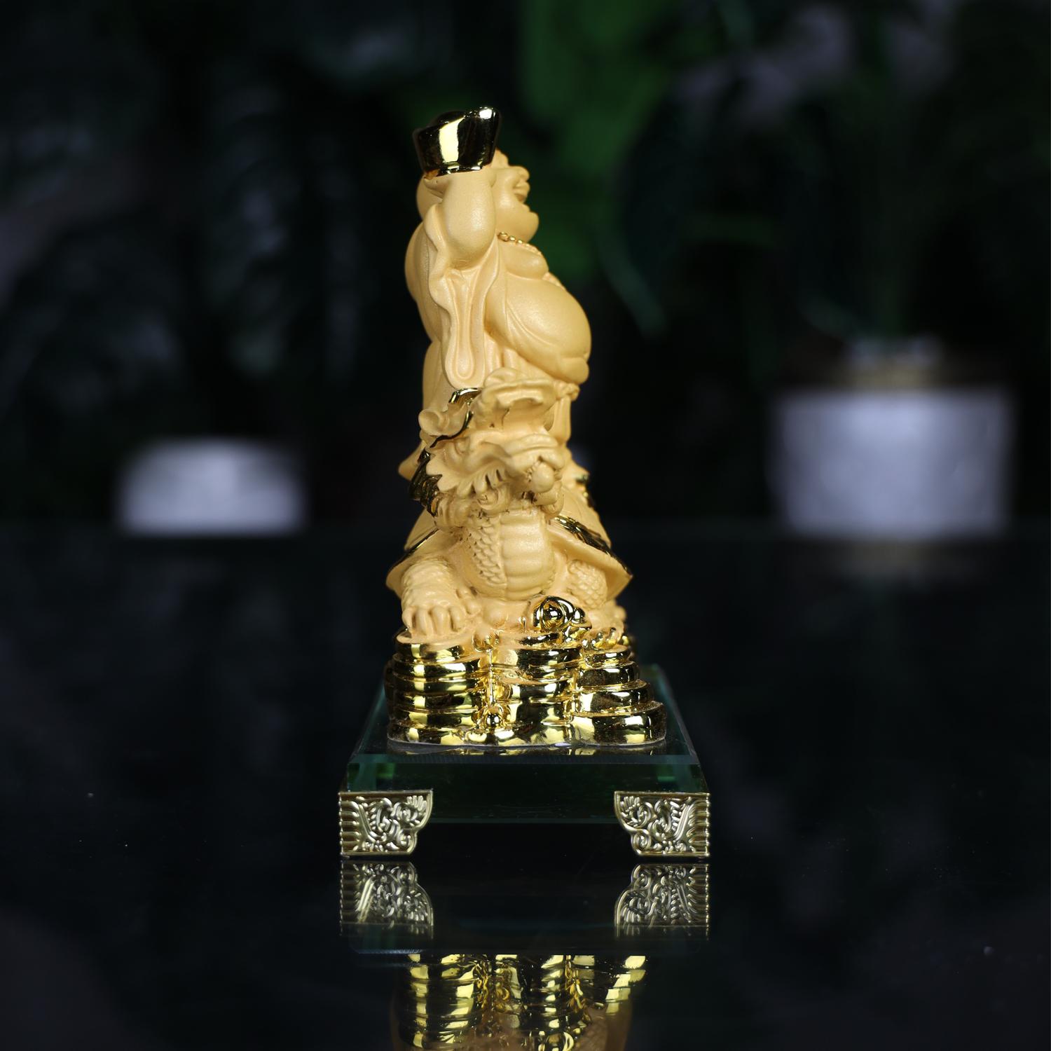 Joy & Protection Buddha on Dragon Turtle 17cm