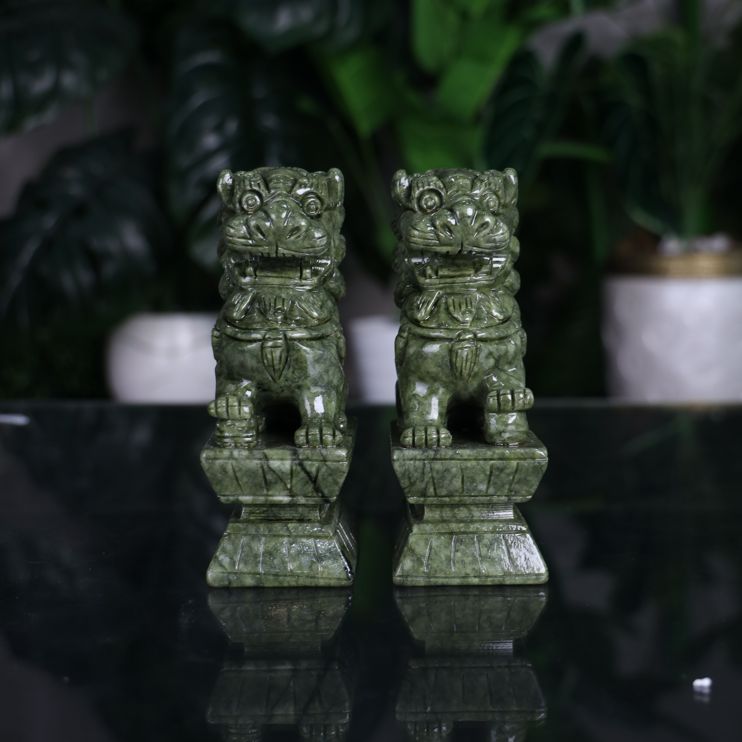 Ancient Power Jade Gatekeepers Foo Dogs 18cm
