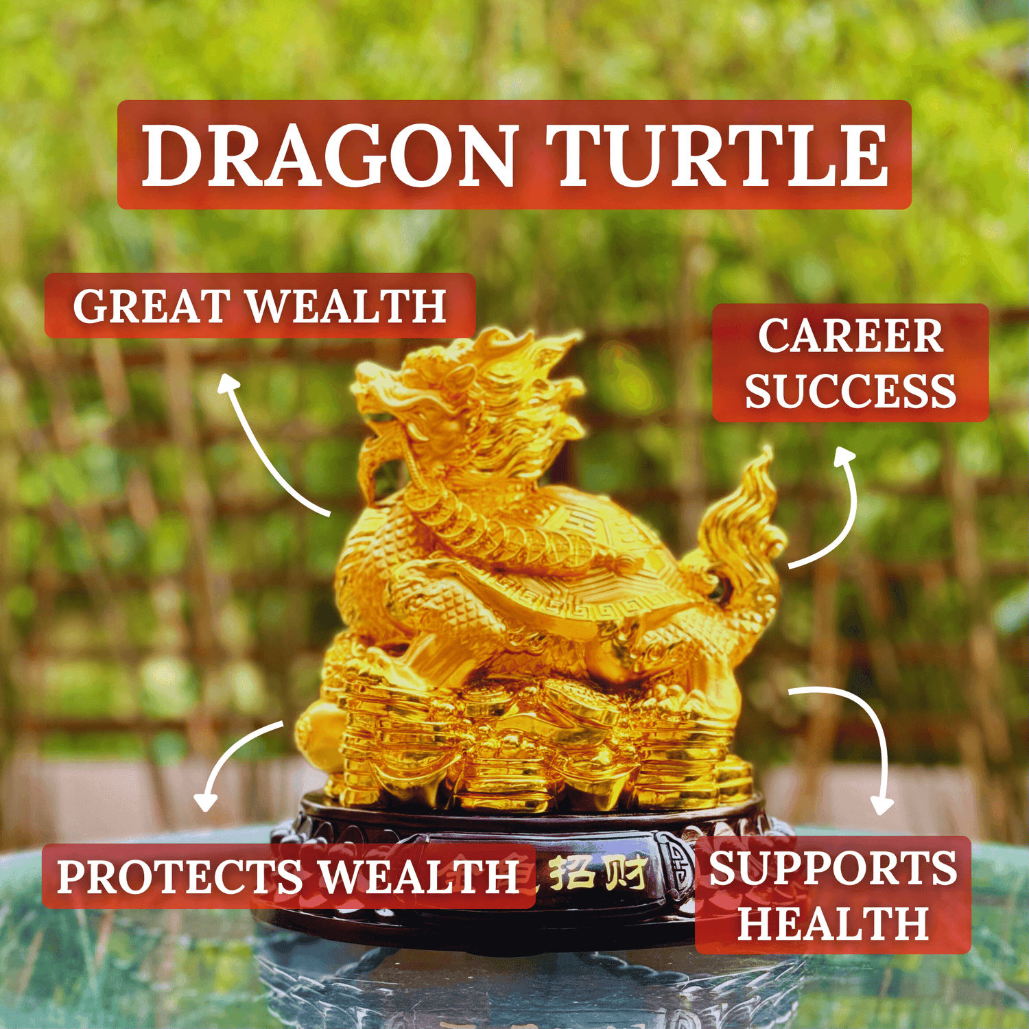 Gold Dragon Turtle for Success & Stability 25cm Default Title - Feng Shui Charms - Royal Dragon Decor Philippines