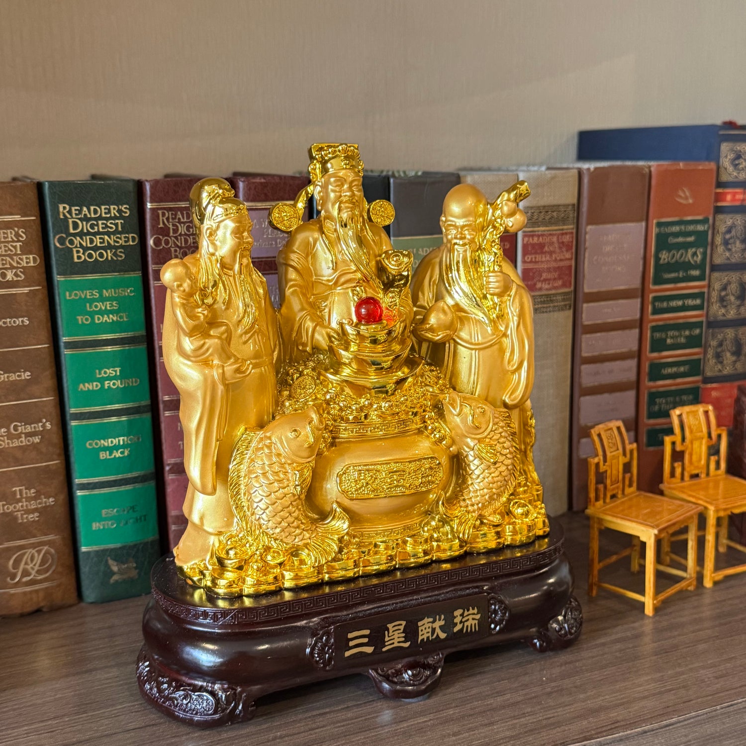 Golden Trinity of Fortune Fuk Luk Sau 21cm Default Title - Feng Shui Charms - Royal Dragon Decor Philippines